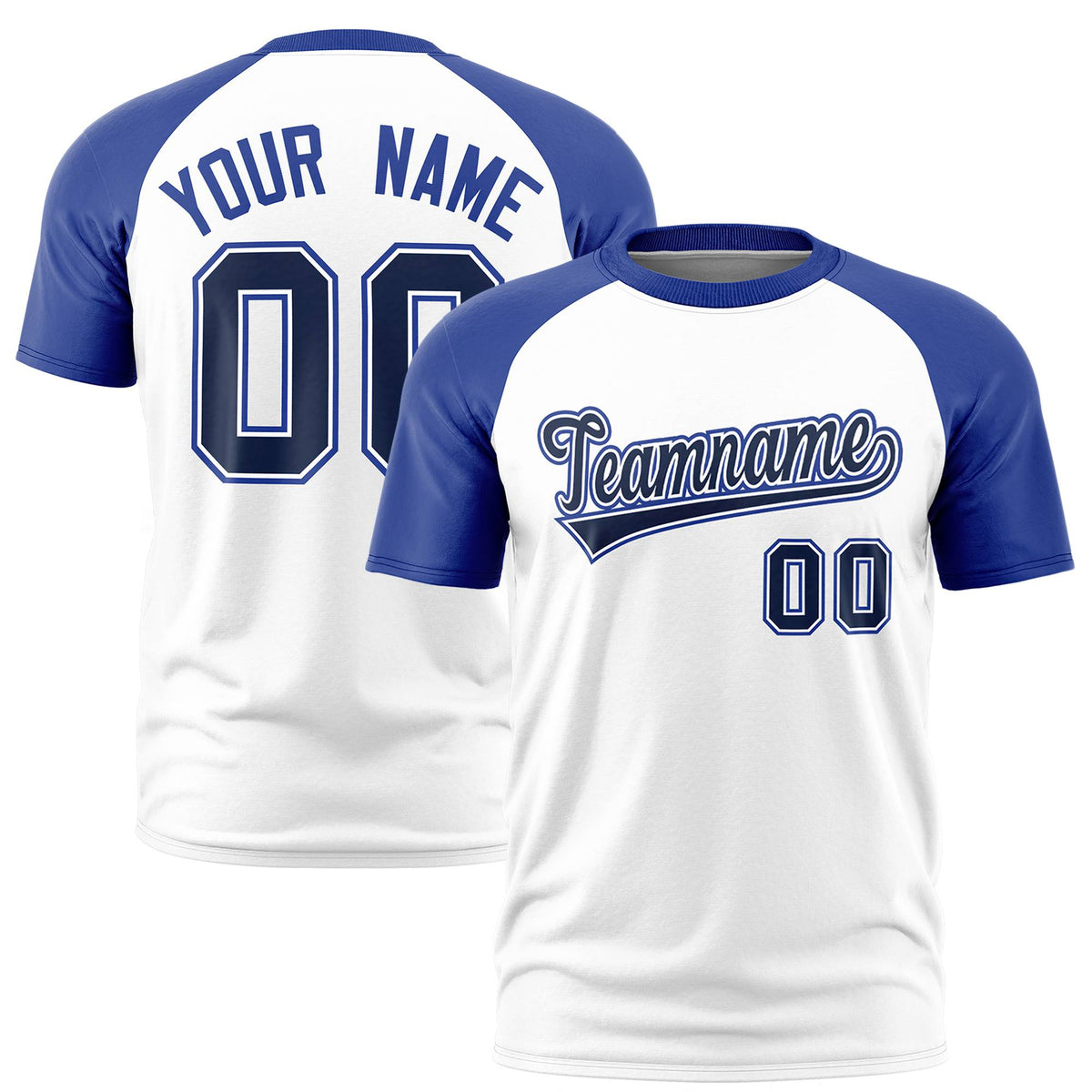 Custom White Royal Blue Raglan Sleeves Performance T-Shirt