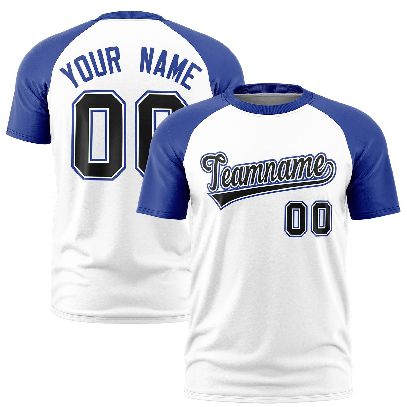 Custom White Royal Blue Raglan Sleeves Performance T-Shirt