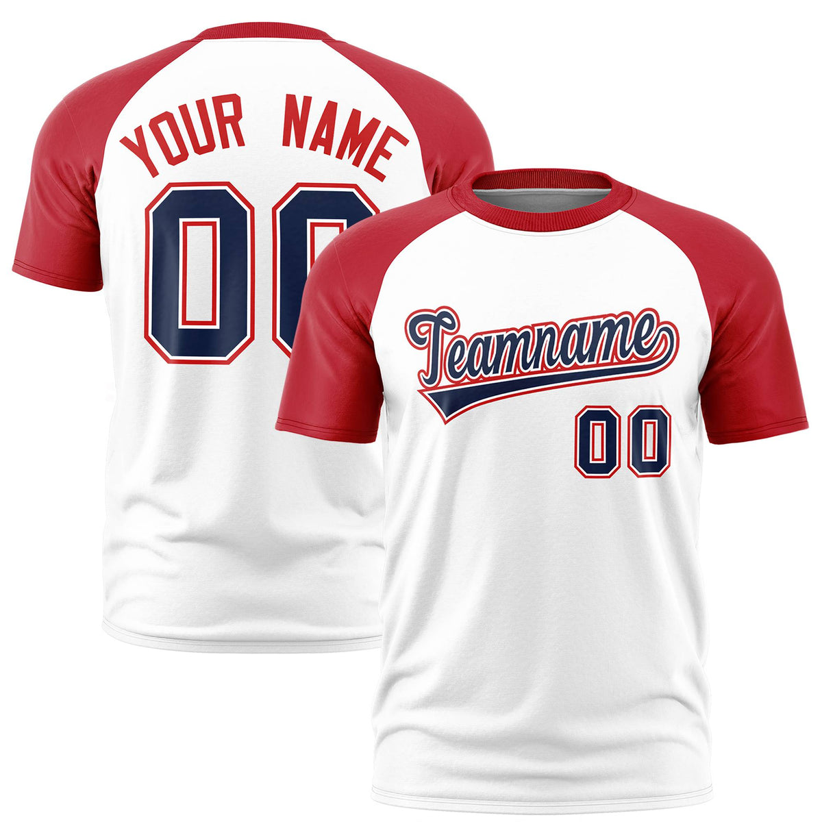 Custom White Red Raglan Sleeves Performance T-Shirt