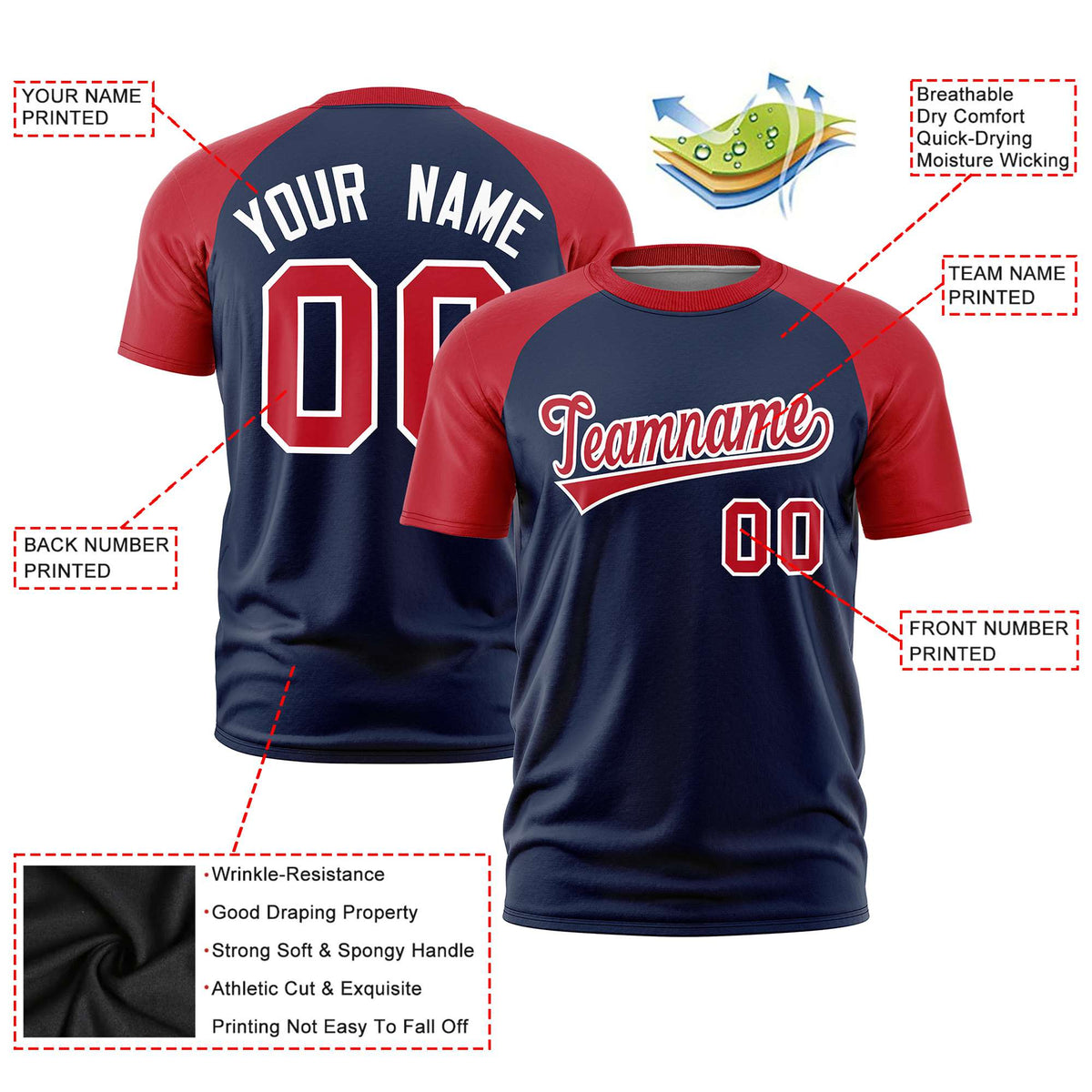 Custom White Red Raglan Sleeves Performance T-Shirt
