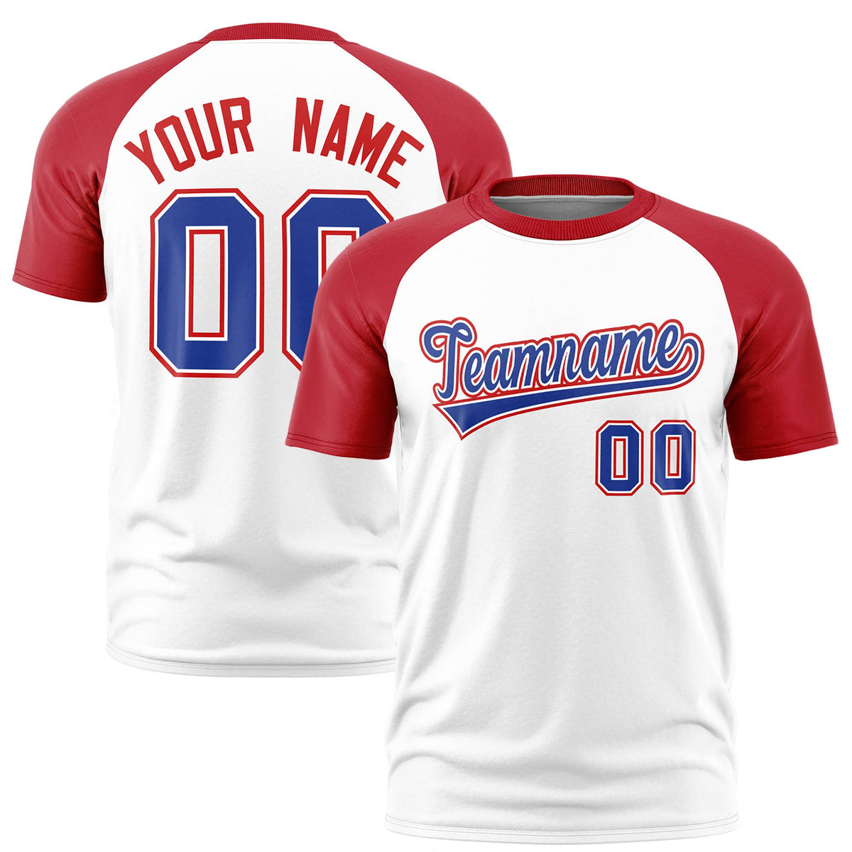 Custom White Red Raglan Sleeves Performance T-Shirt