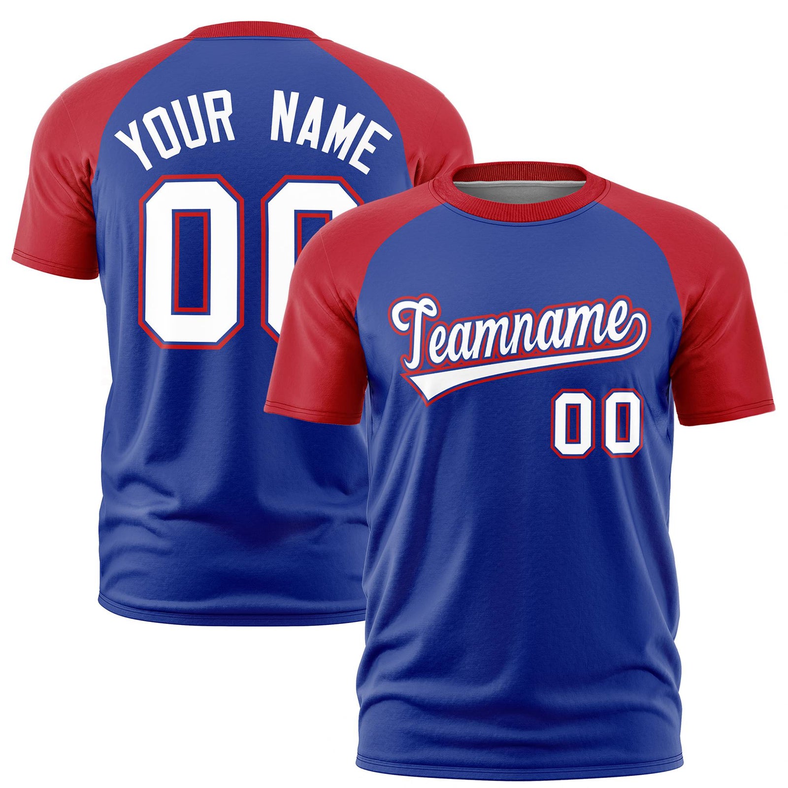 Custom Royal Blue Red Raglan Sleeves Performance T-Shirt