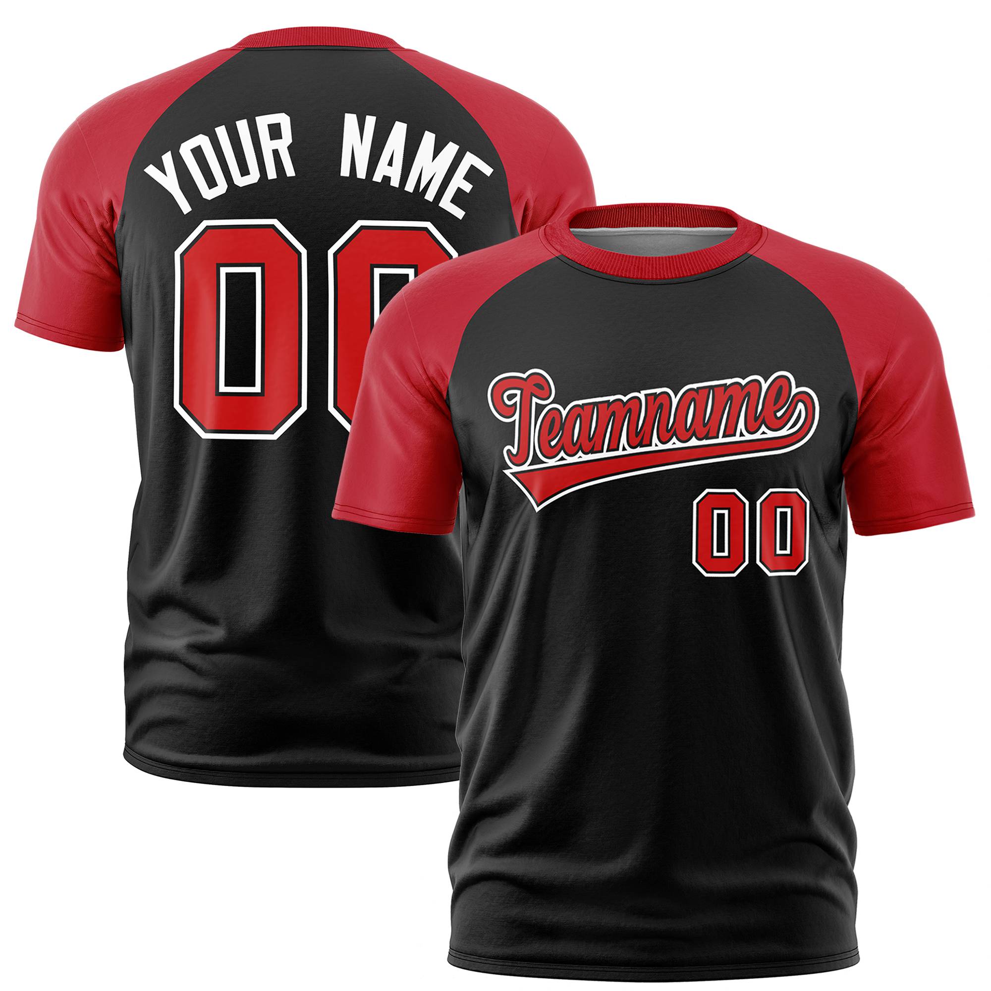 Custom Black Red Raglan Sleeves Performance T-Shirt