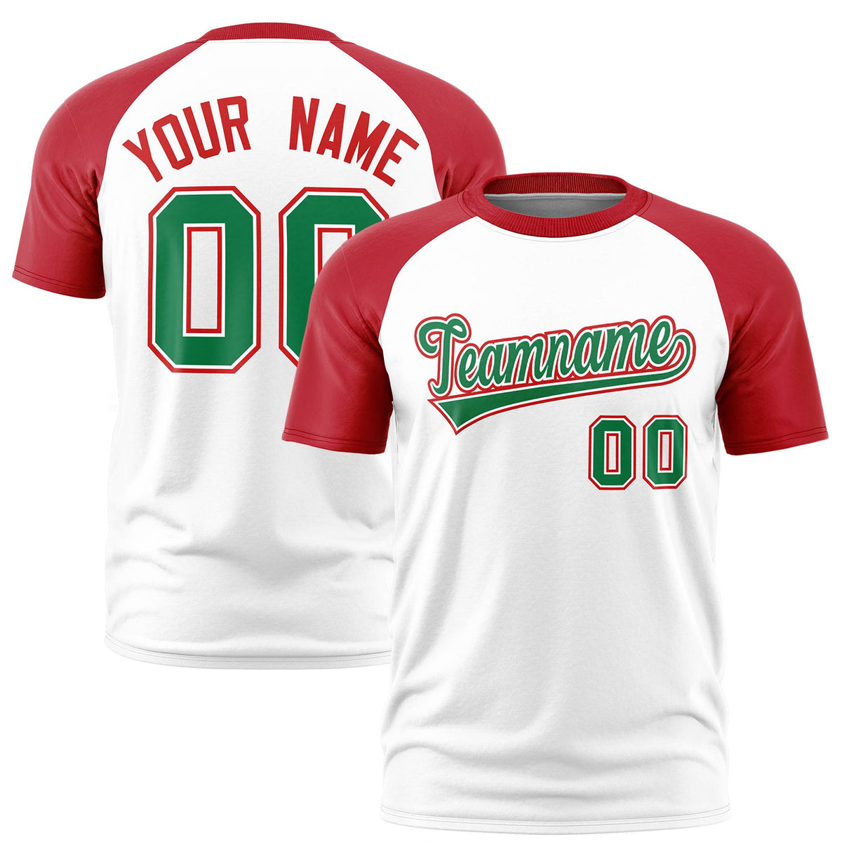 Custom White Red Raglan Sleeves Performance T-Shirt