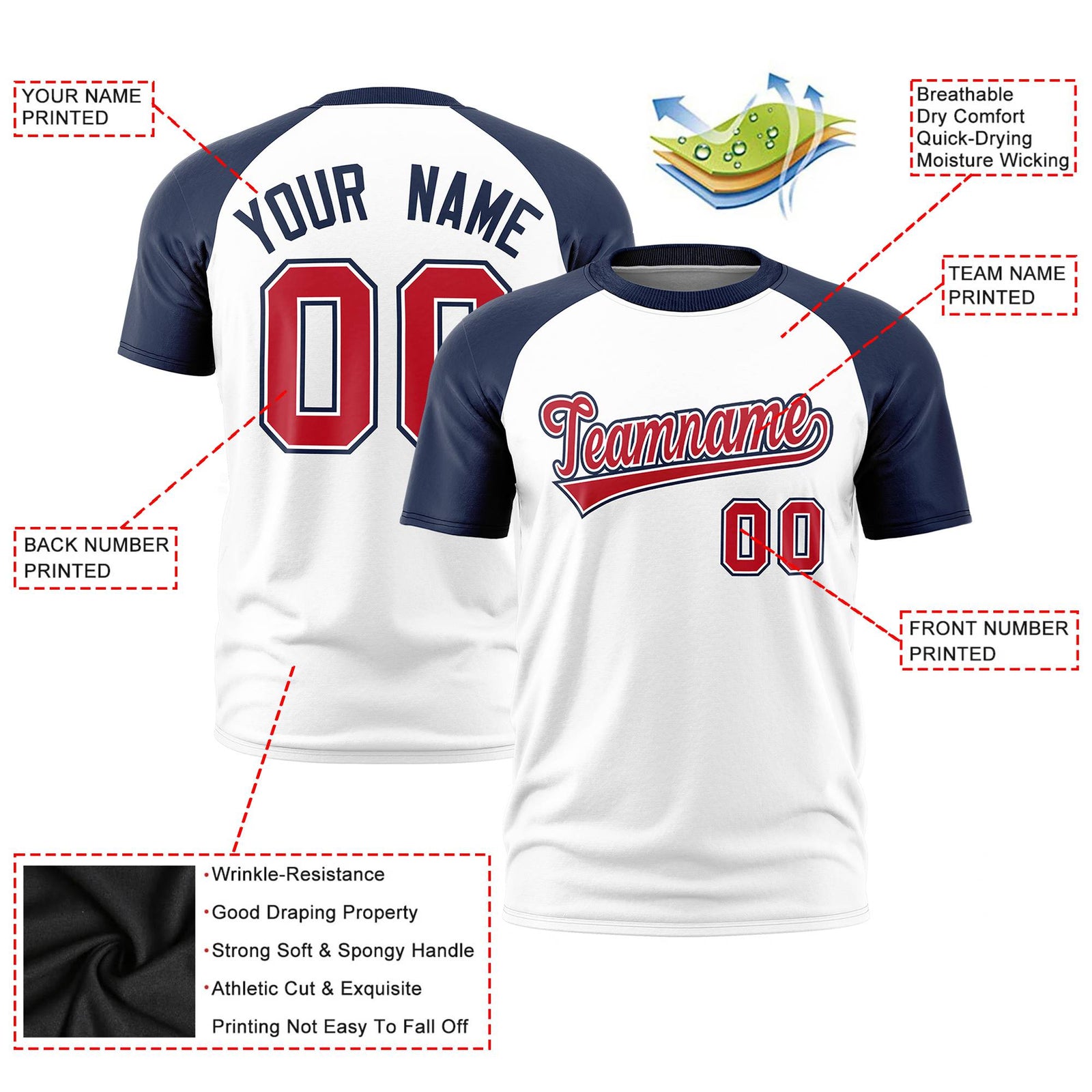 Custom White Navy Raglan Sleeves Performance T-Shirt