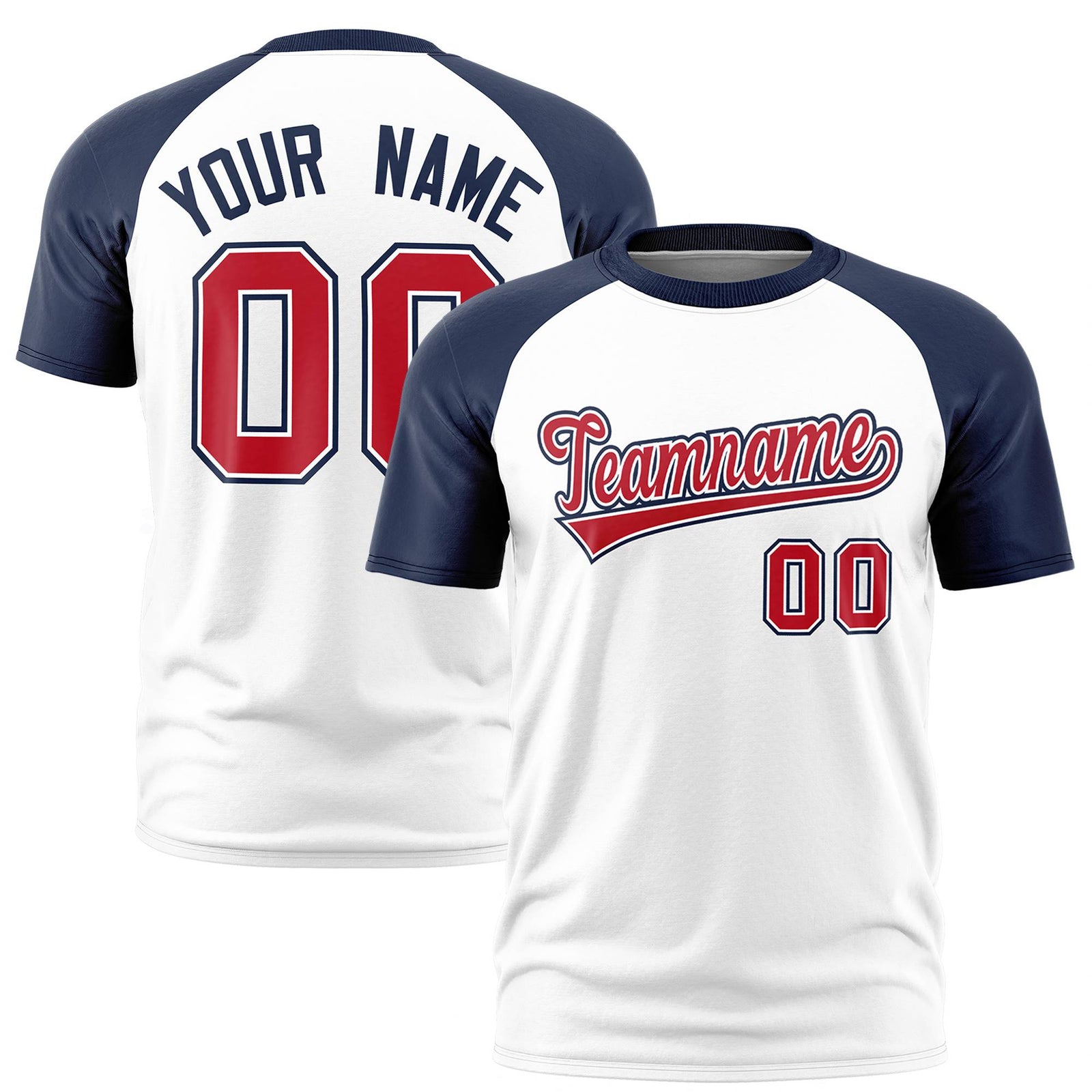 Custom White Navy Raglan Sleeves Performance T-Shirt