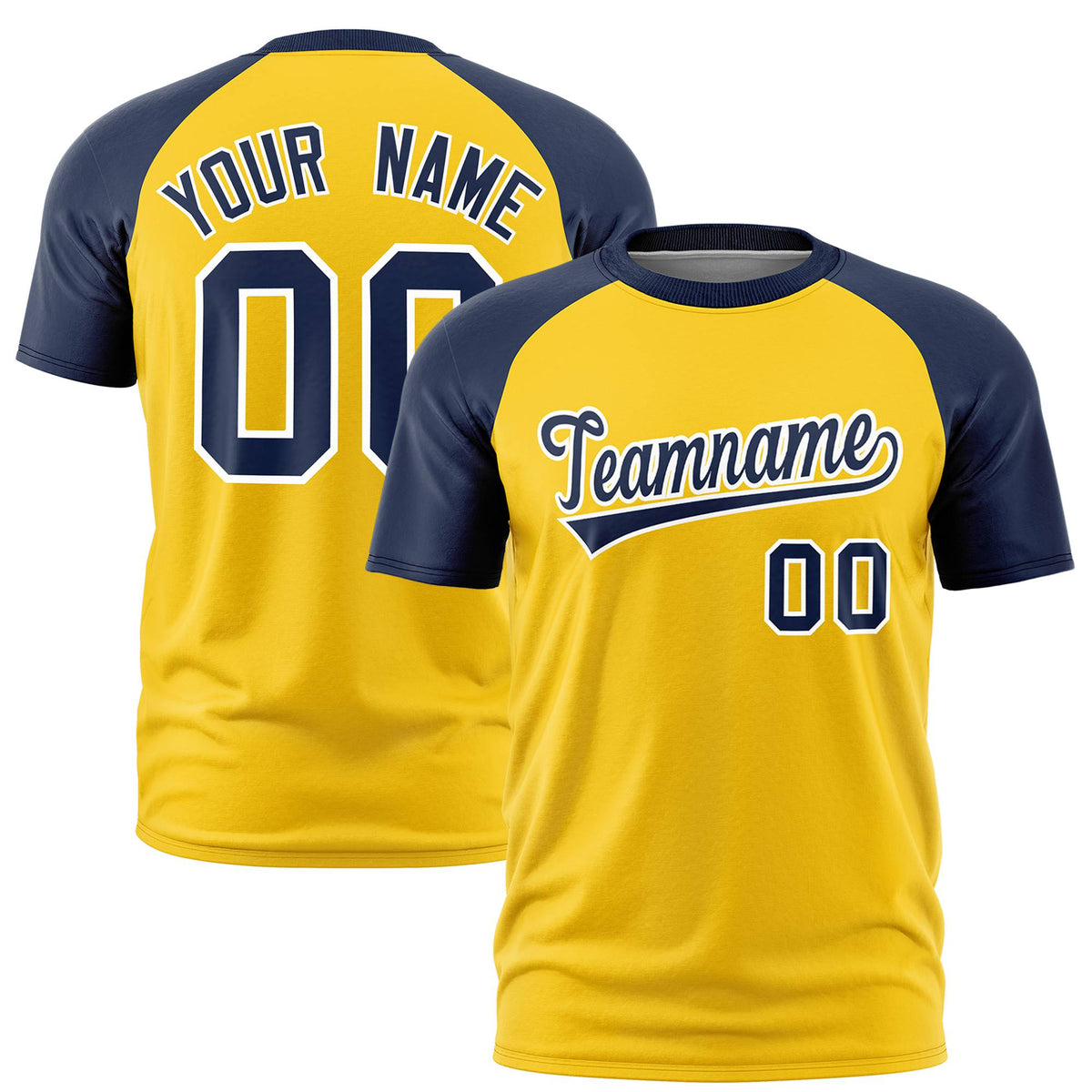 Custom Yellow Navy Raglan Sleeves Performance T-Shirt