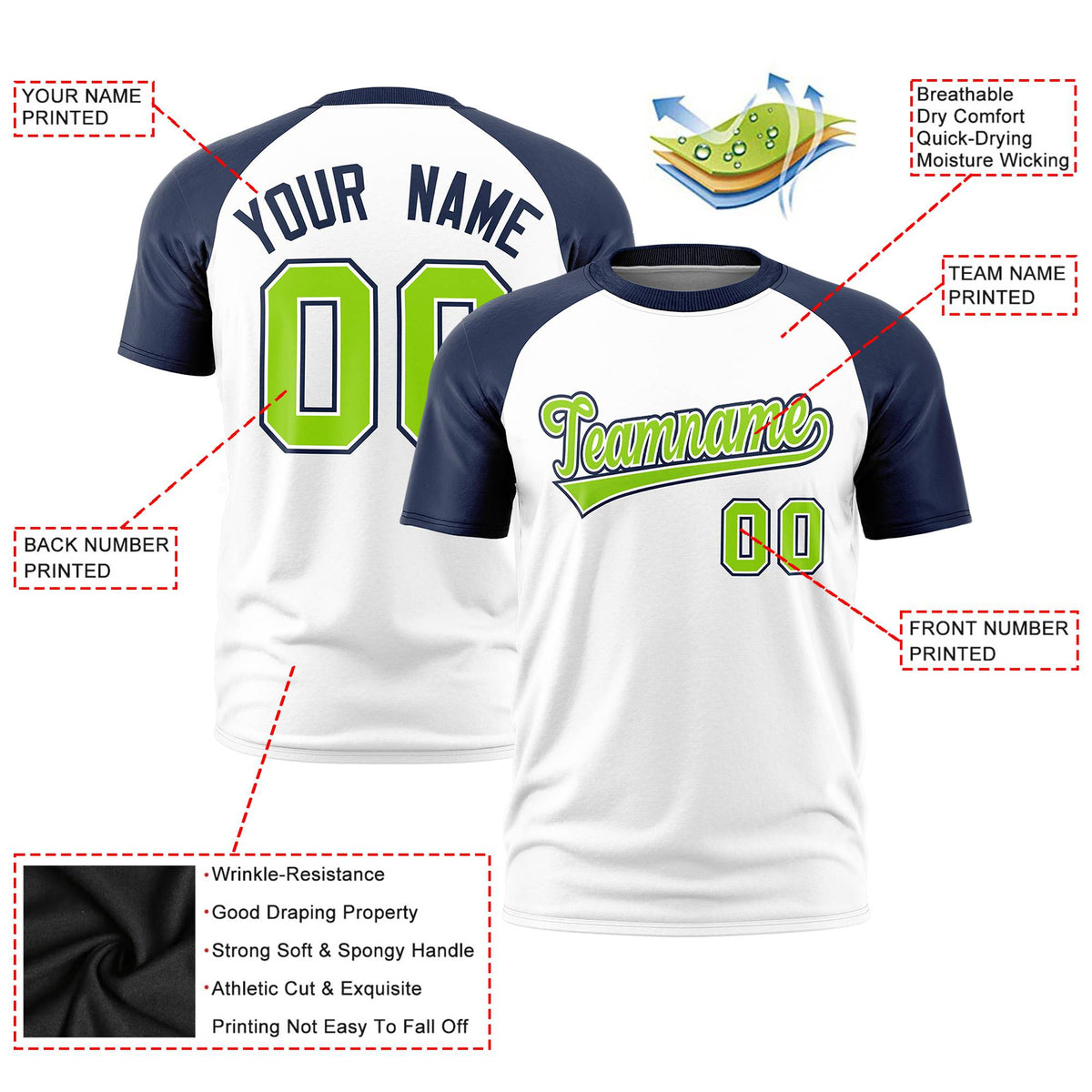 Custom White Navy Raglan Sleeves Performance T-Shirt