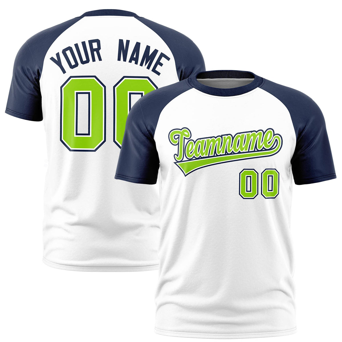 Custom White Navy Raglan Sleeves Performance T-Shirt