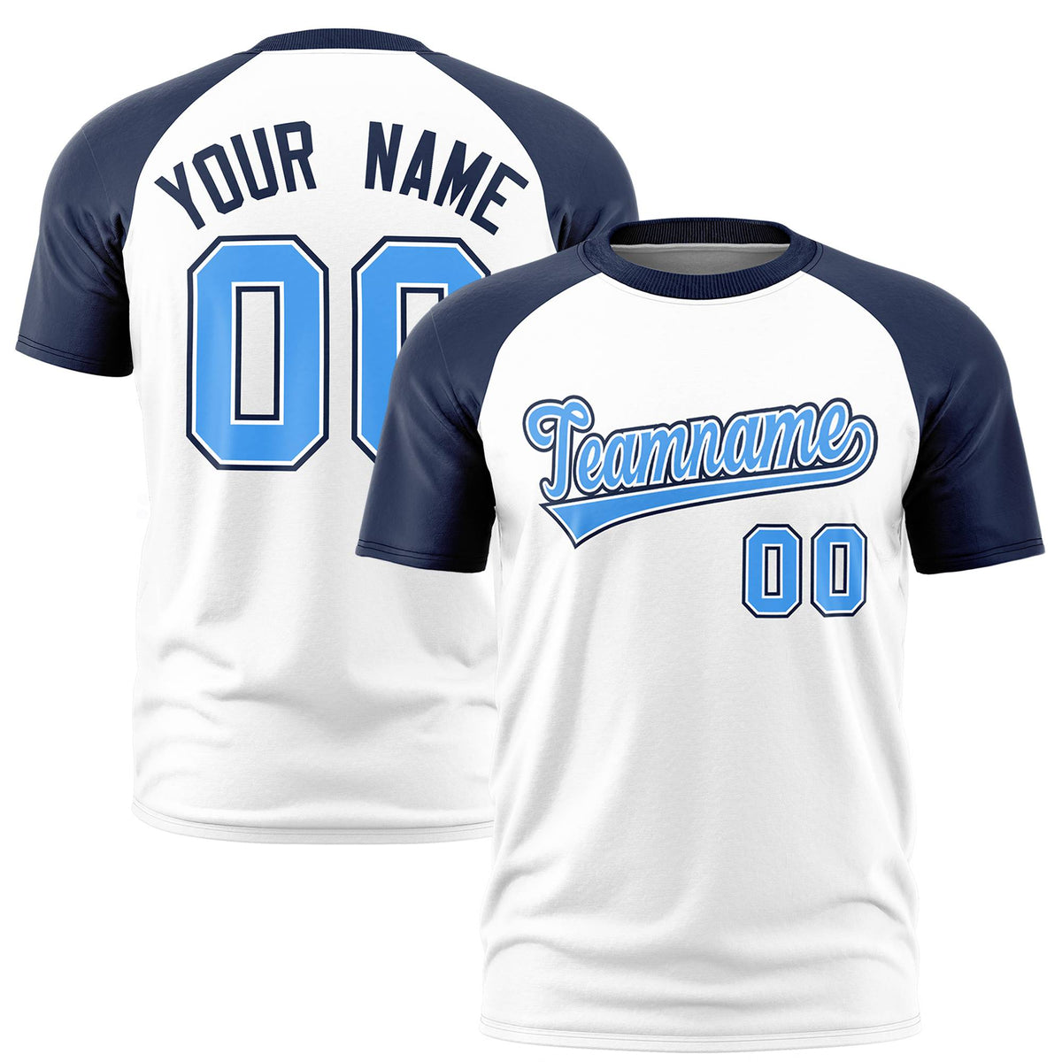 Custom White Navy Raglan Sleeves Performance T-Shirt