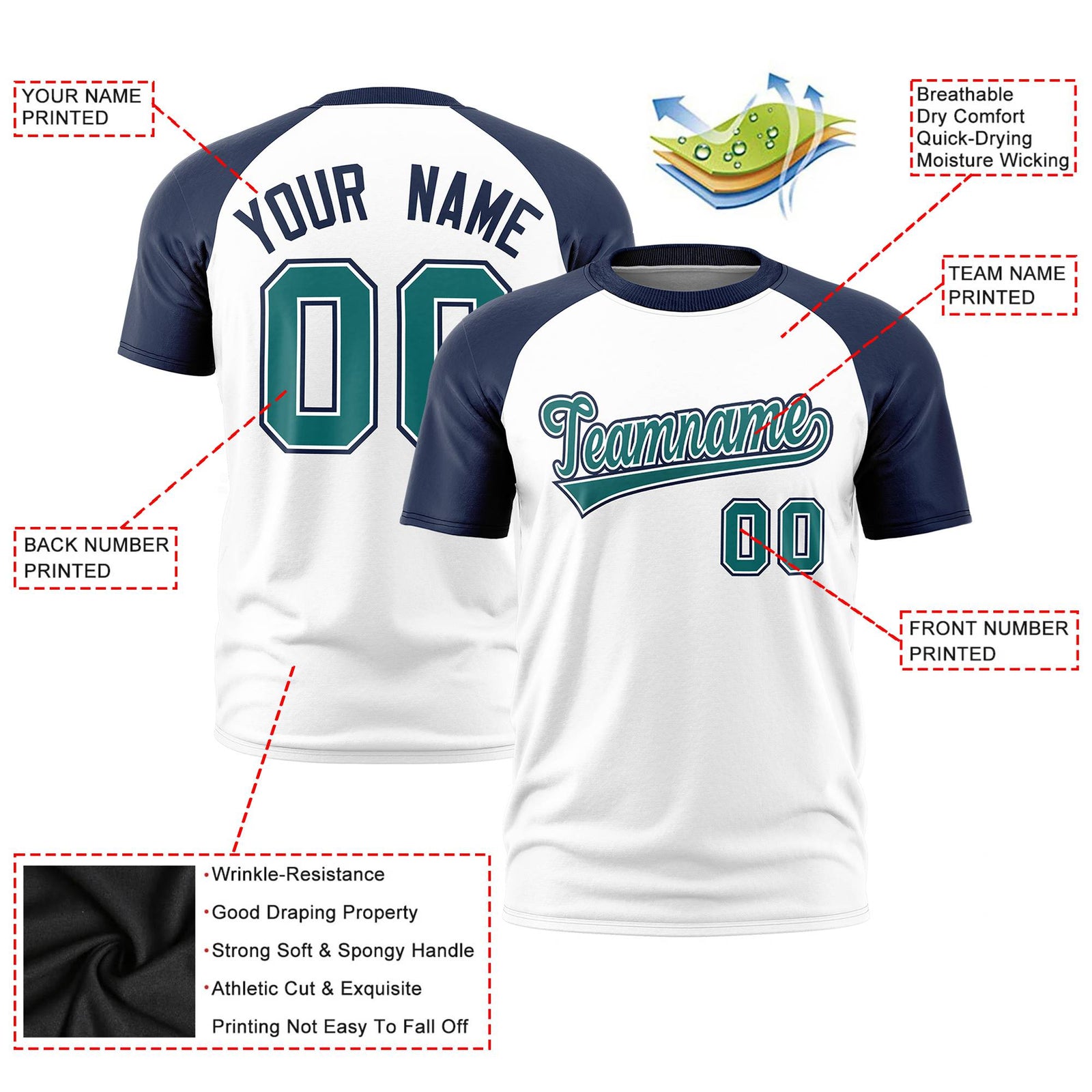 Custom White Navy Raglan Sleeves Performance T-Shirt