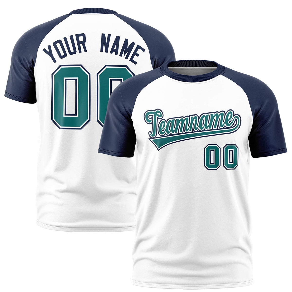 Custom White Navy Raglan Sleeves Performance T-Shirt