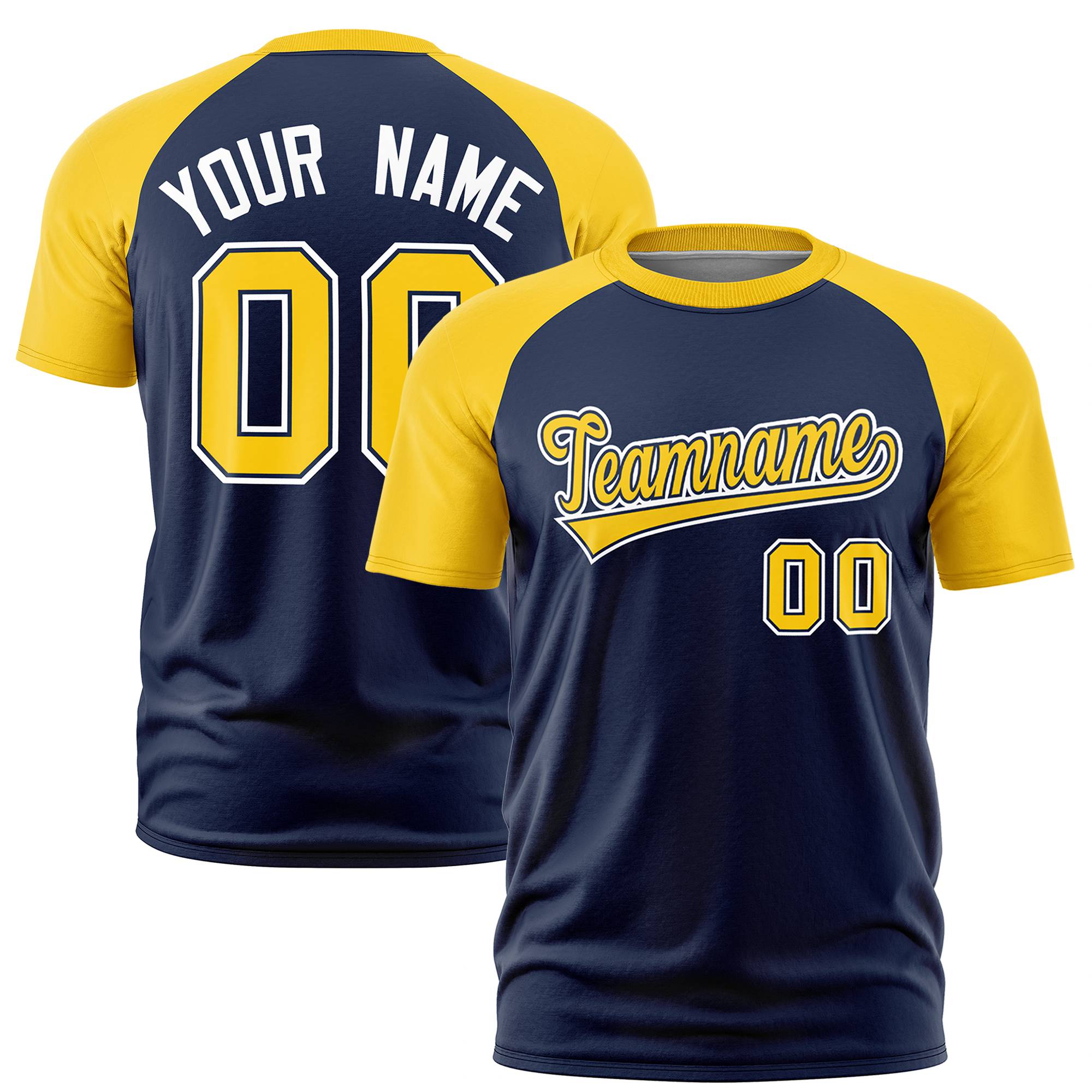 Custom Navy Gold Raglan Sleeves Performance T-Shirt