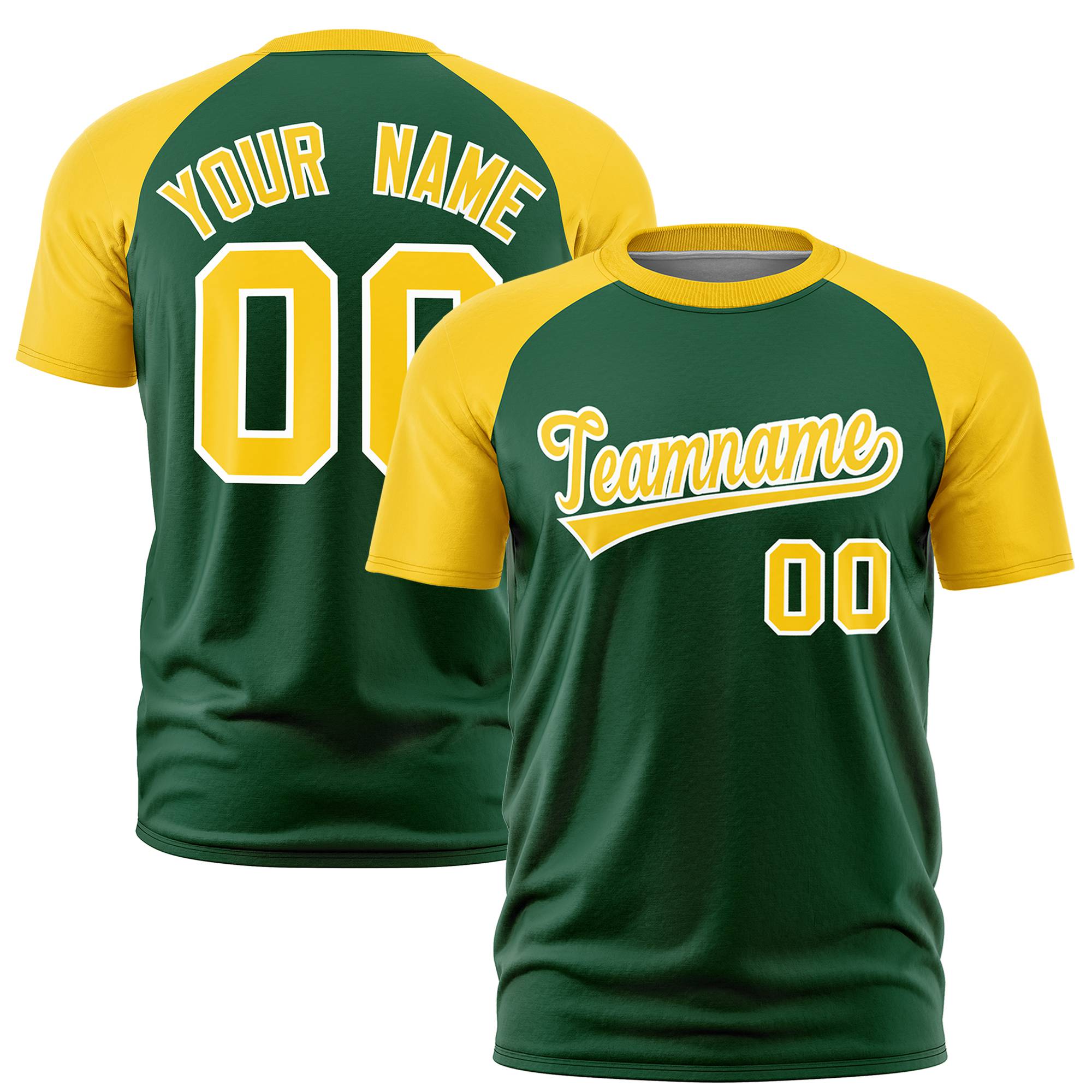 Custom Green Gold Raglan Sleeves Performance T-Shirt