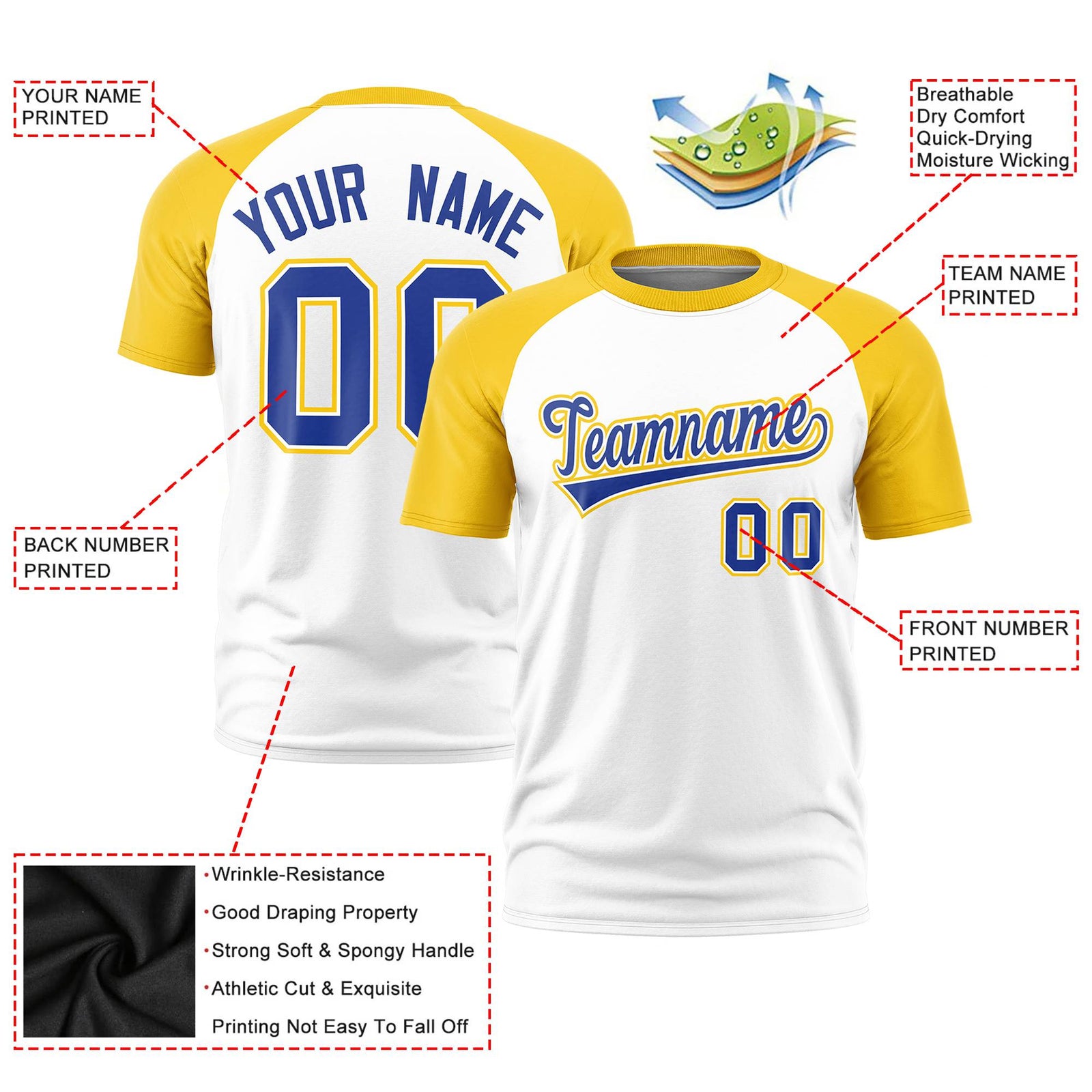 Custom White Gold Raglan Sleeves Performance T-Shirt