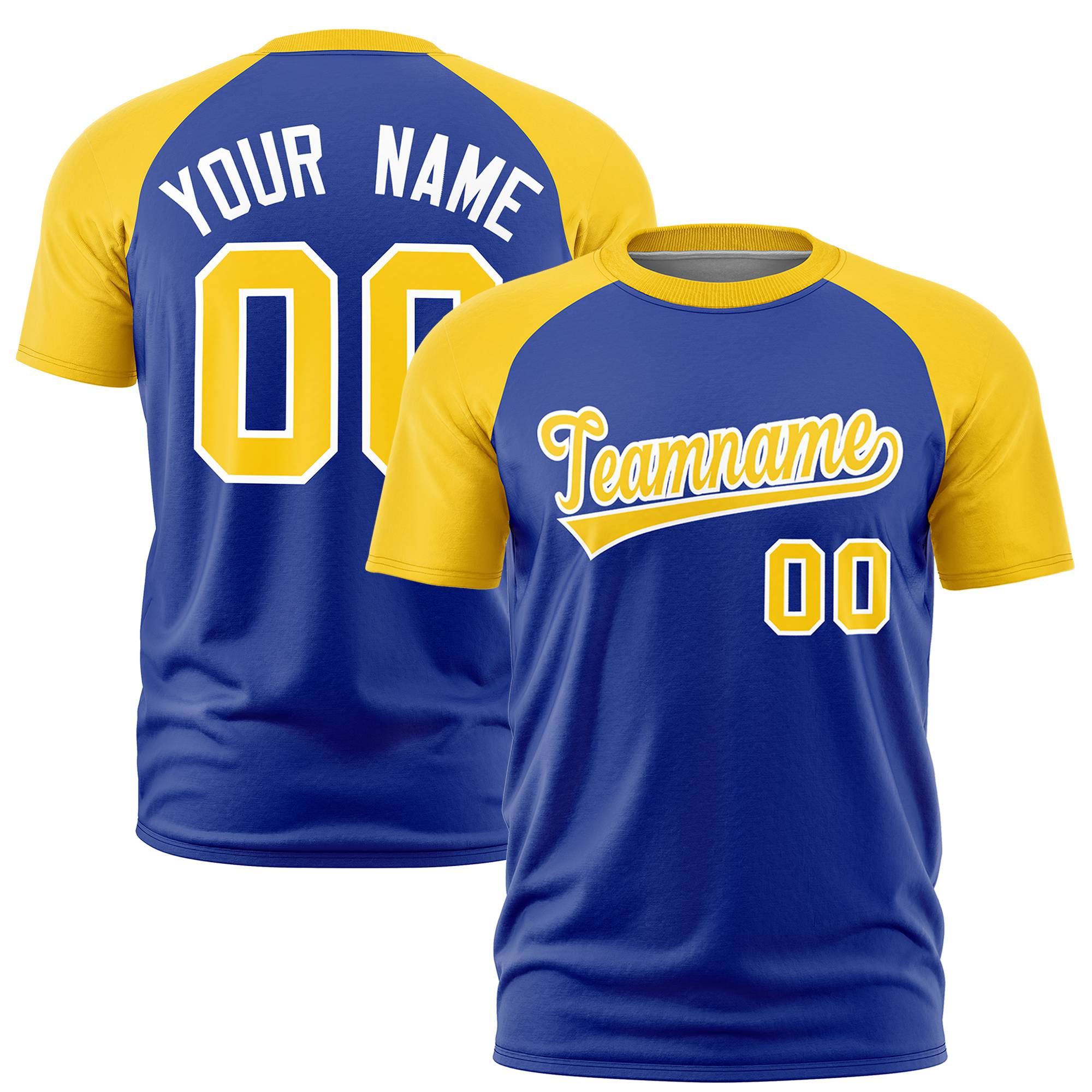 Custom Royal Blue Gold Raglan Sleeves Performance T-Shirt
