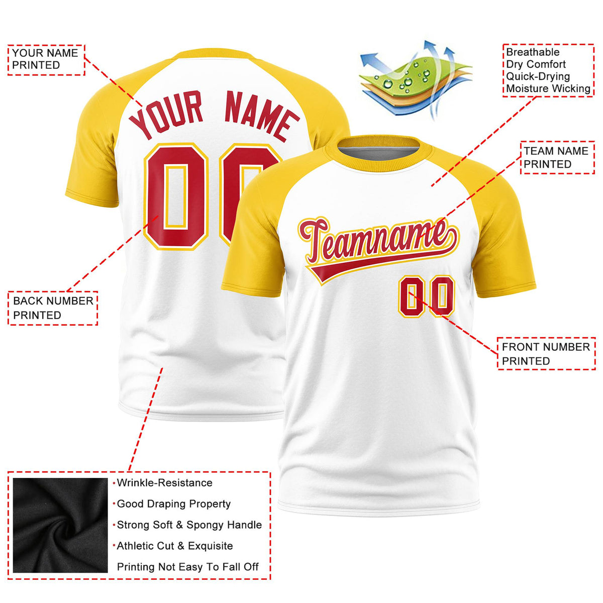 Custom White Gold Raglan Sleeves Performance T-Shirt