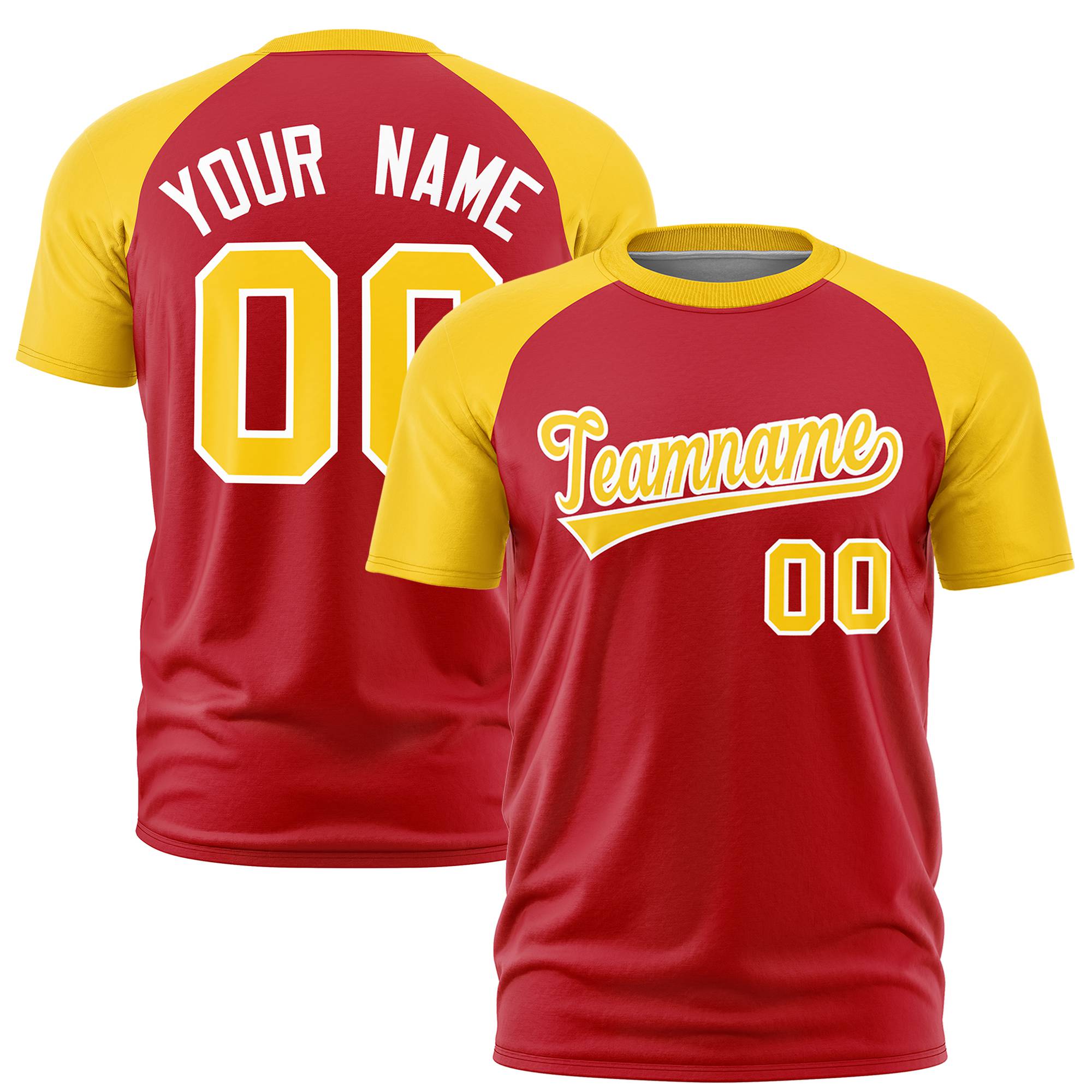 Custom Red Gold Raglan Sleeves Performance T-Shirt