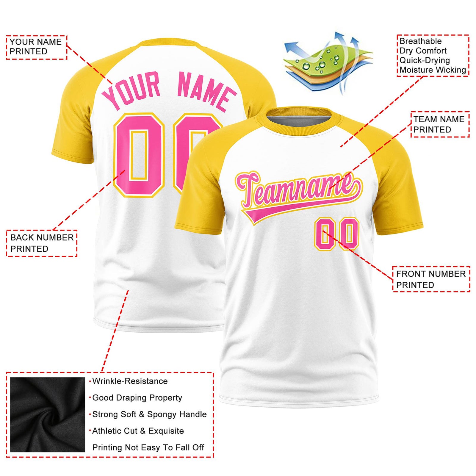 Custom White Gold Raglan Sleeves Performance T-Shirt
