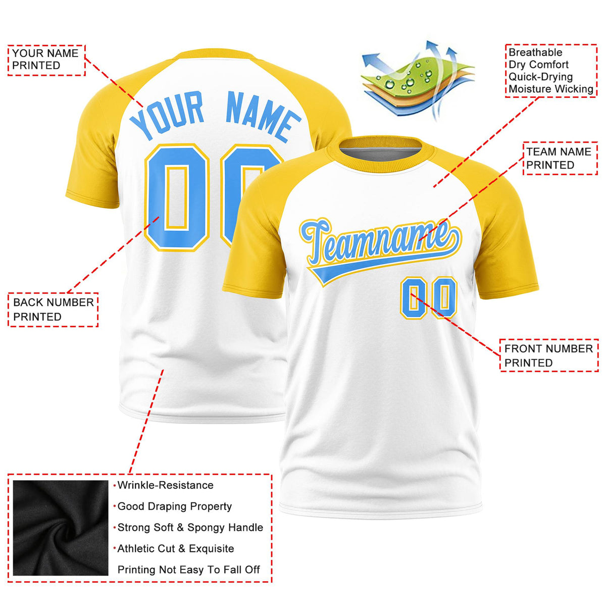 Custom White Gold Raglan Sleeves Performance T-Shirt