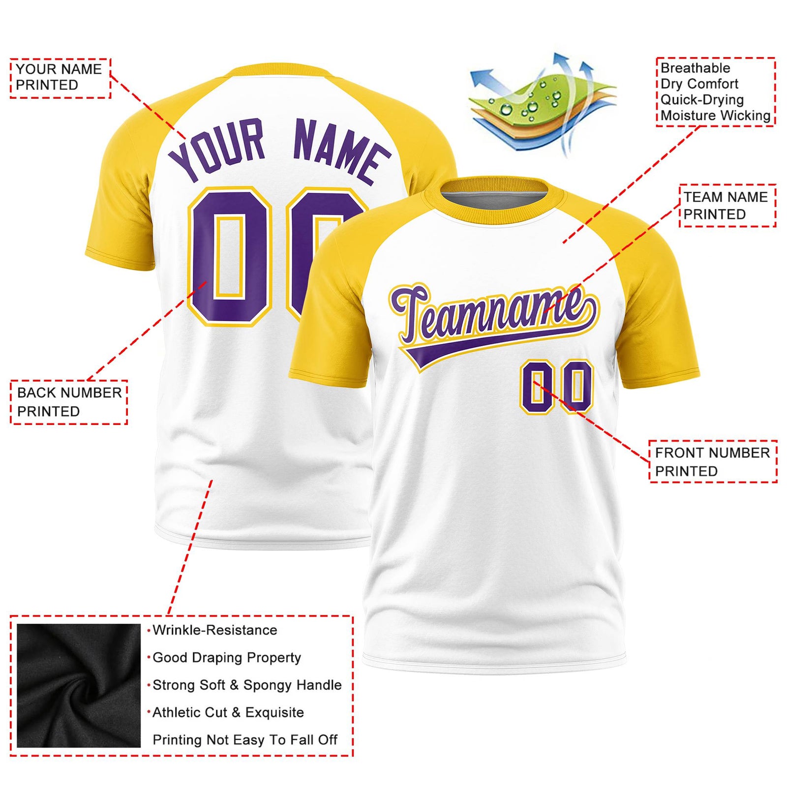 Custom White Gold Raglan Sleeves Performance T-Shirt