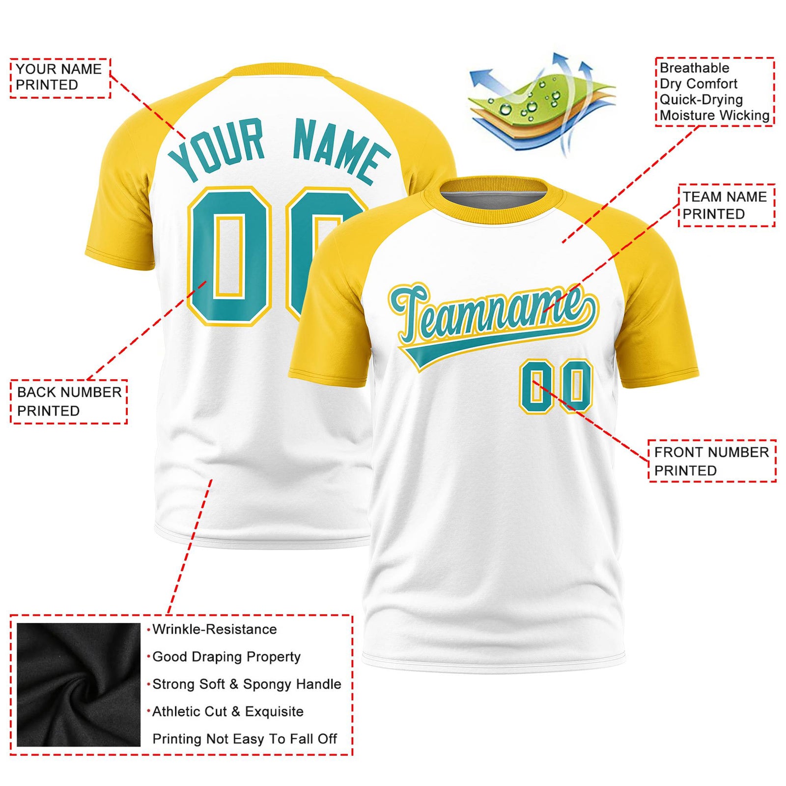 Custom White Gold Raglan Sleeves Performance T-Shirt