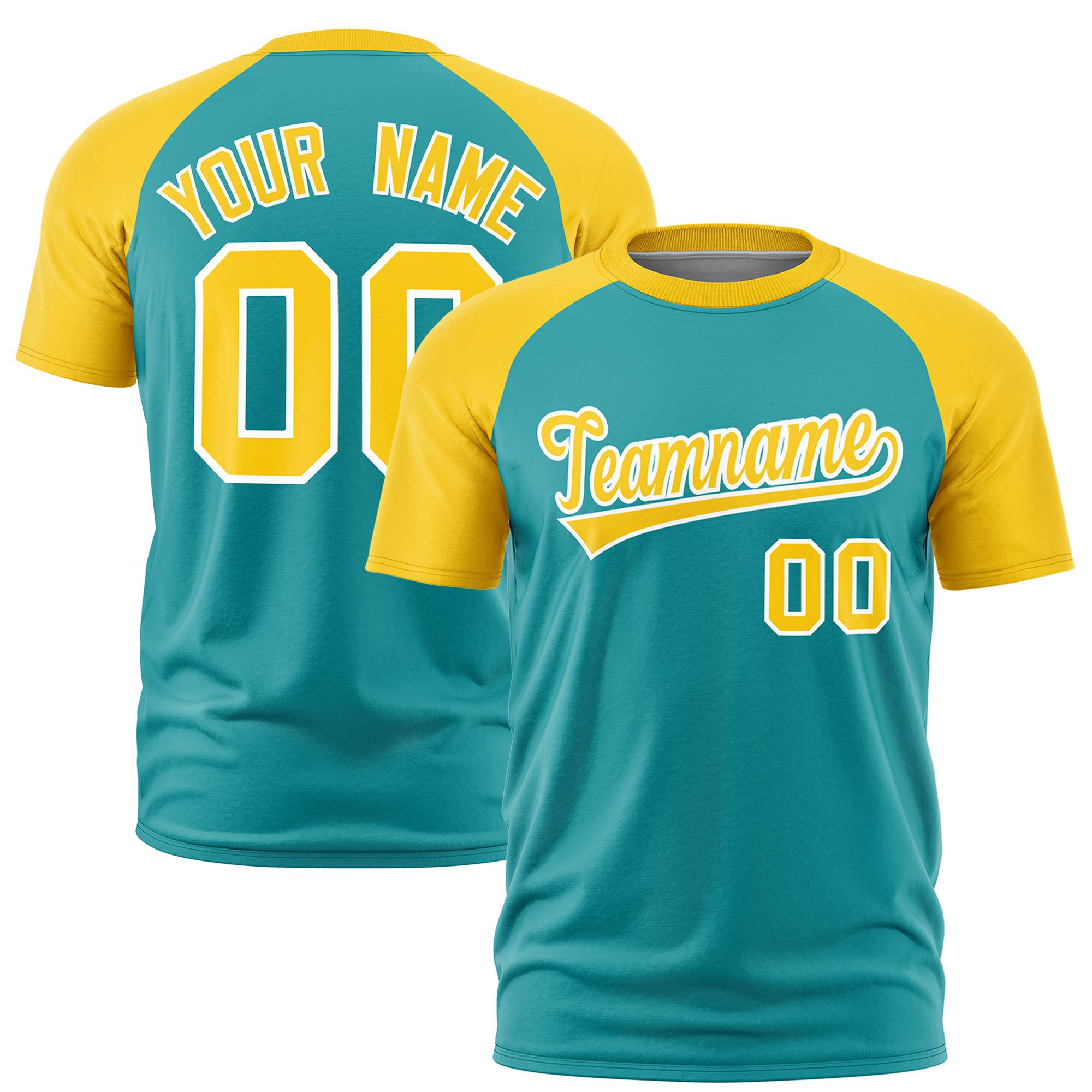 Custom Aqua Gold Raglan Sleeves Performance T-Shirt