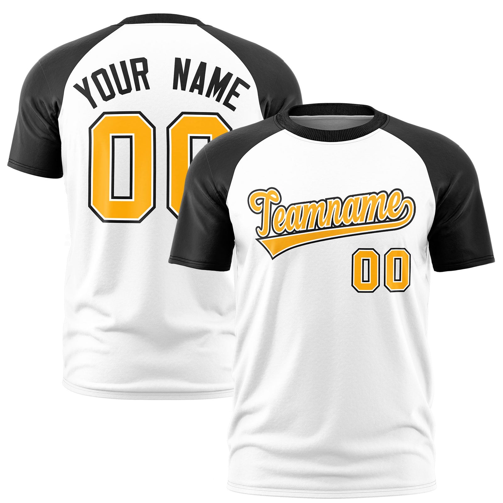 Custom White Black Raglan Sleeves Performance T-Shirt