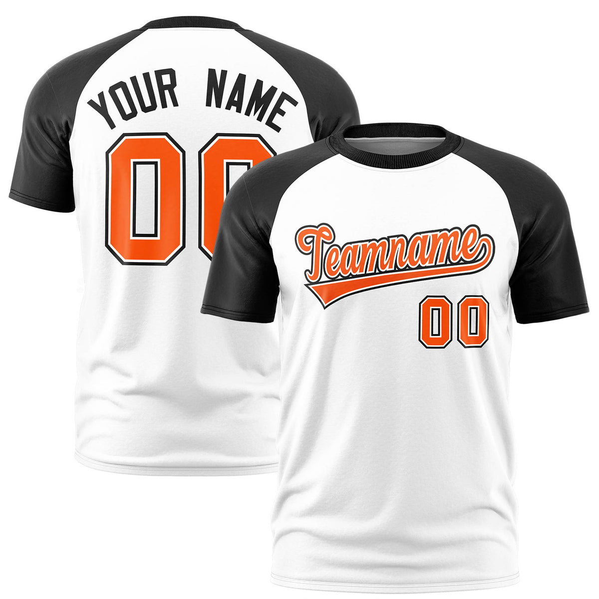 Custom White Black Raglan Sleeves Performance T-Shirt