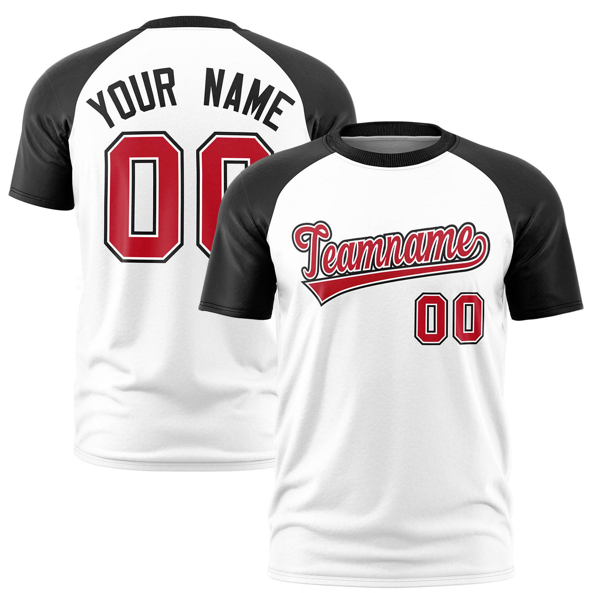Custom White Black Raglan Sleeves Performance T-Shirt