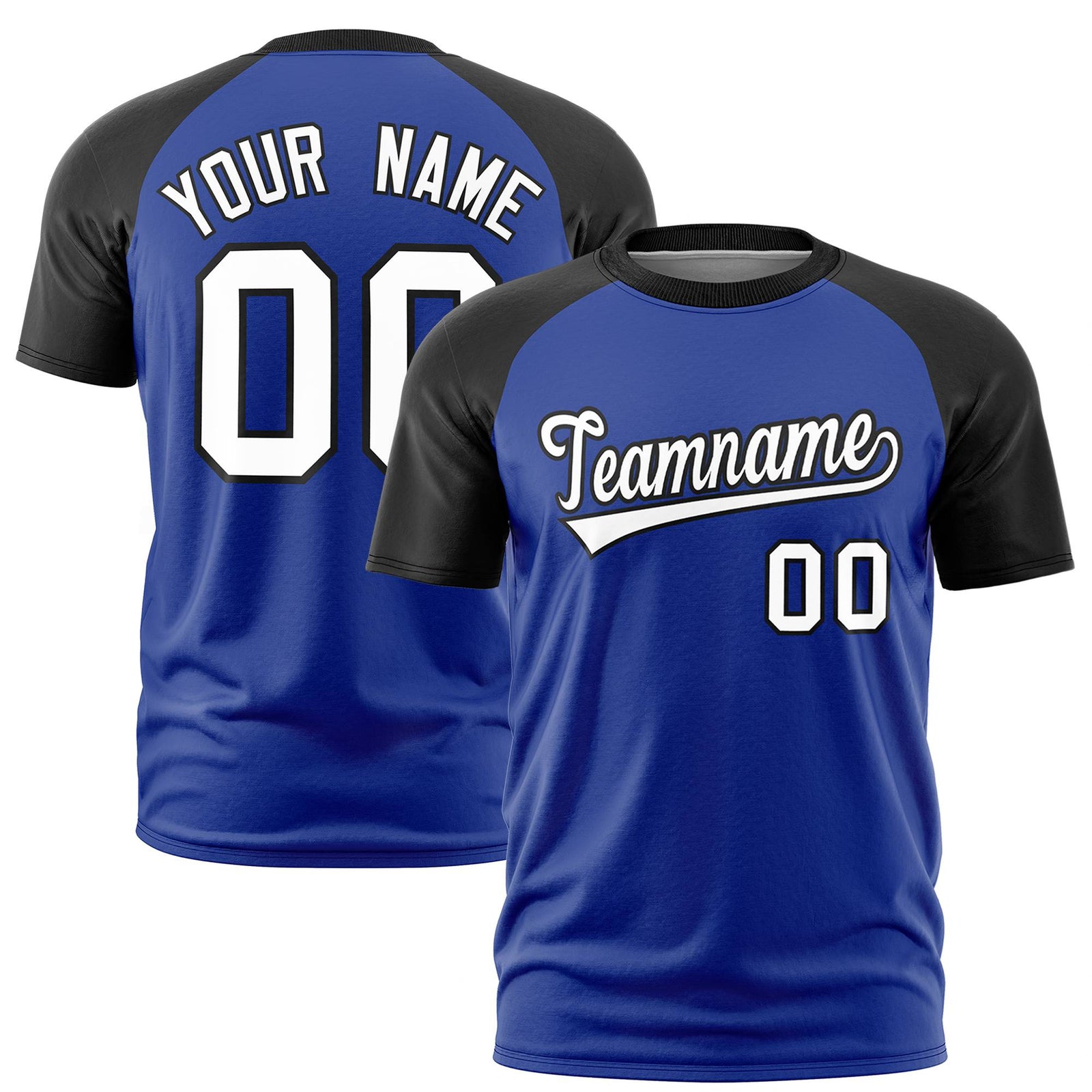 Custom Royal Blue Black Raglan Sleeves Performance T-Shirt