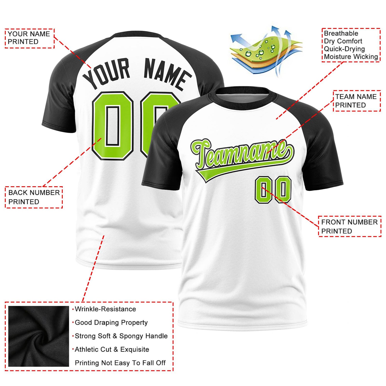 Custom White Black Raglan Sleeves Performance T-Shirt