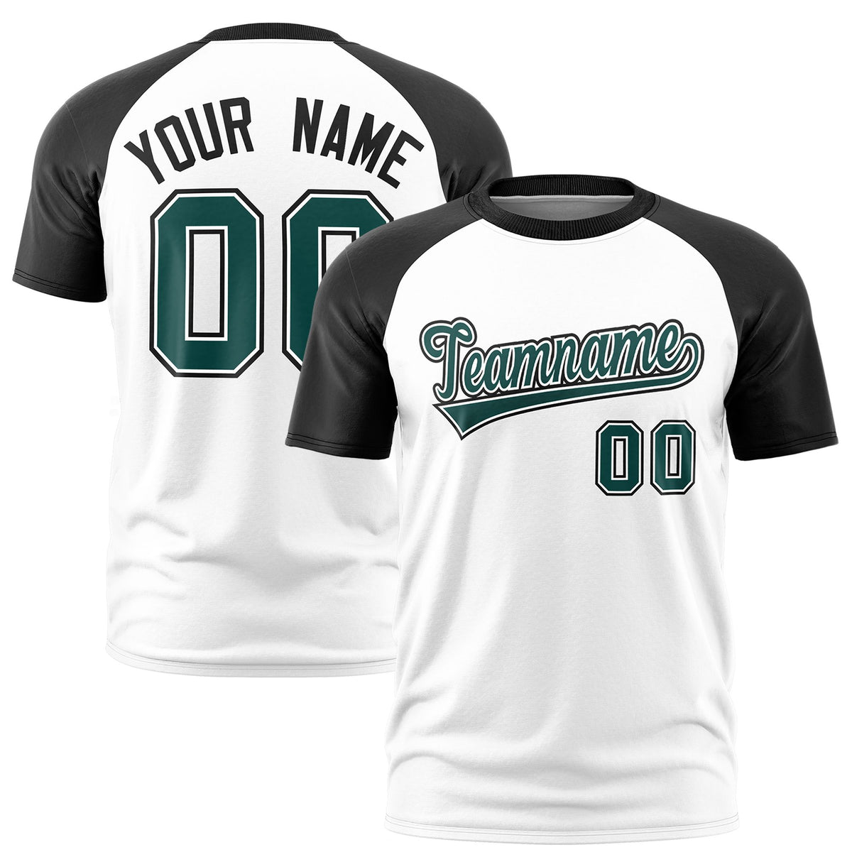Custom White Black Raglan Sleeves Performance T-Shirt