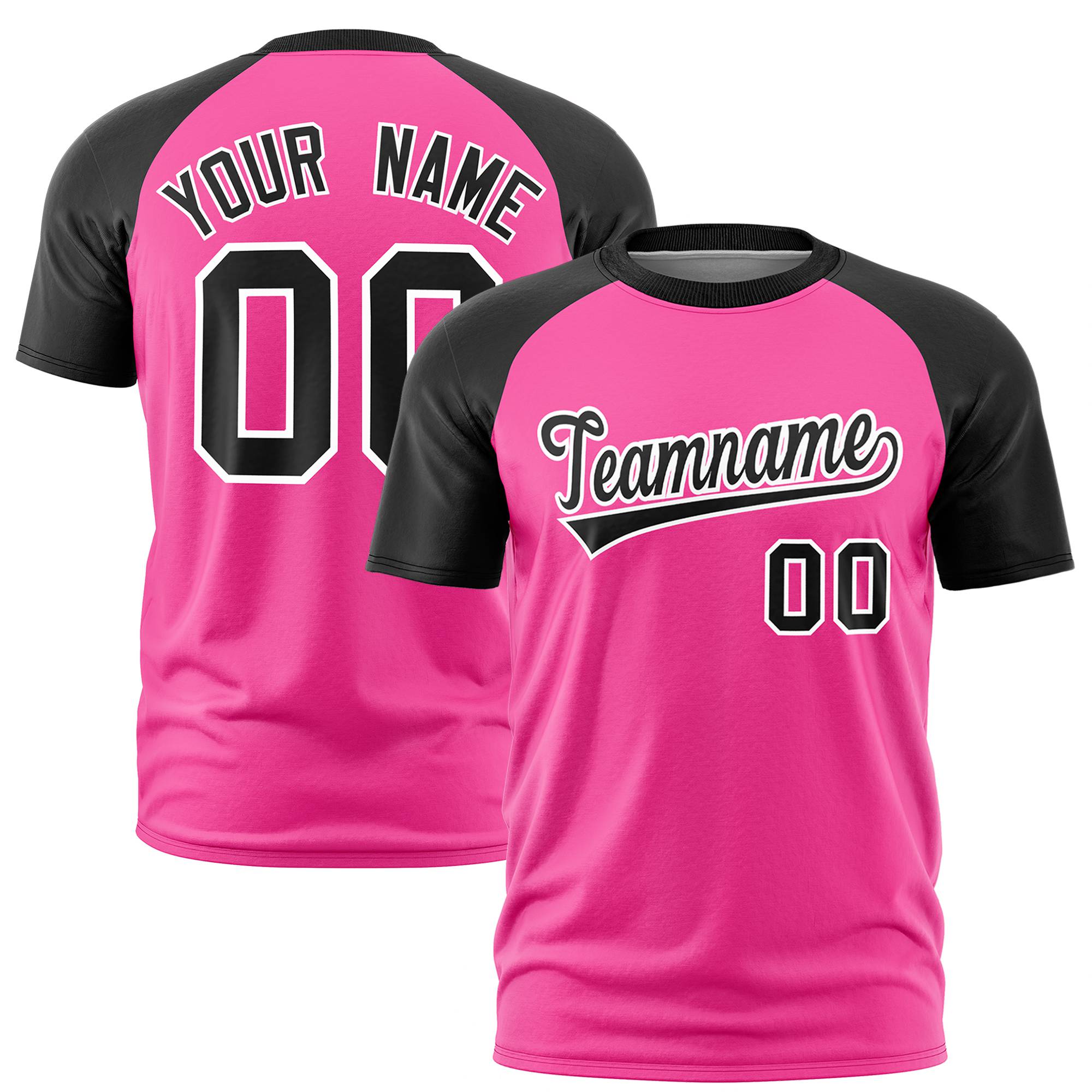 Custom Pink Black Raglan Sleeves Performance T-Shirt