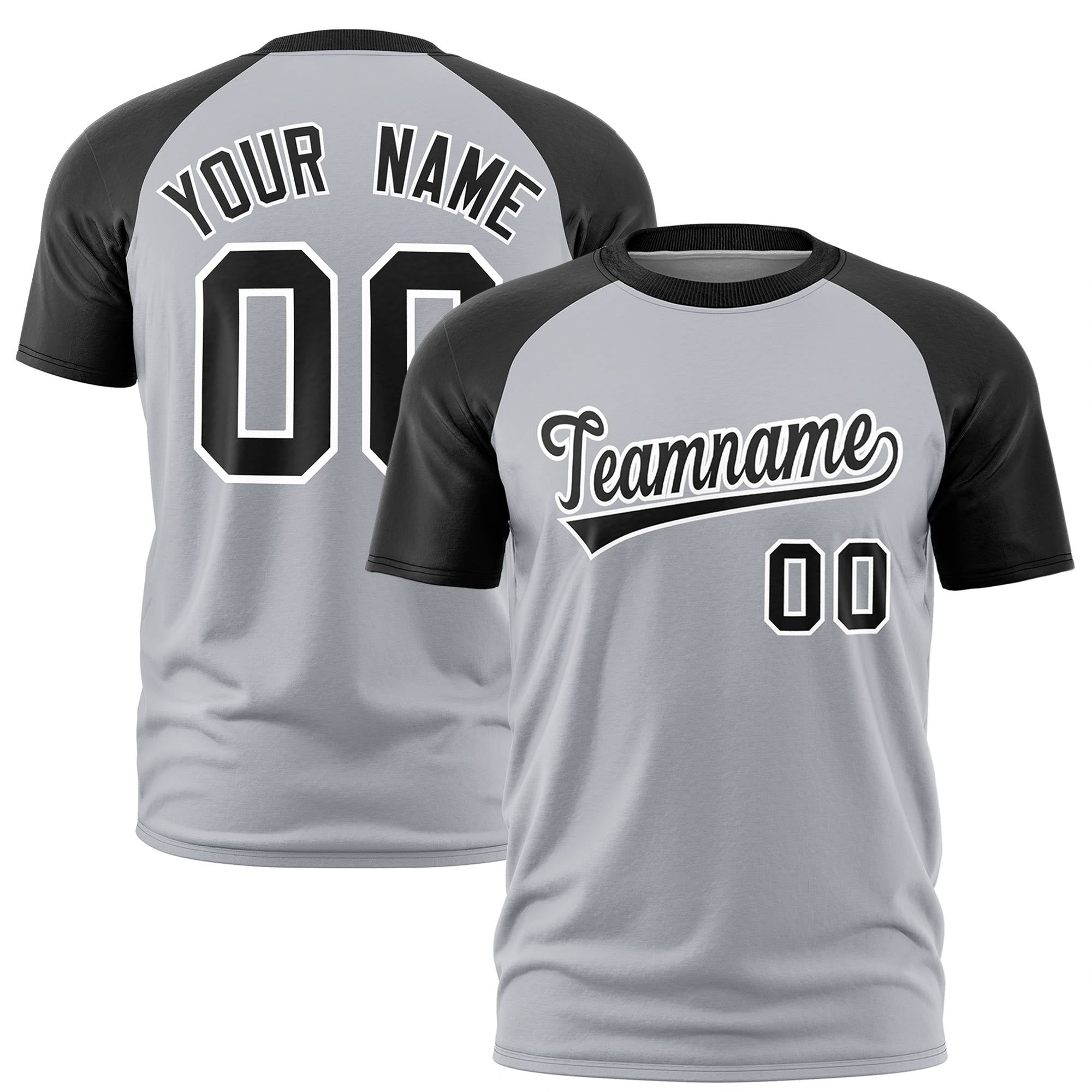 Custom Gray Black Raglan Sleeves Performance T-Shirt