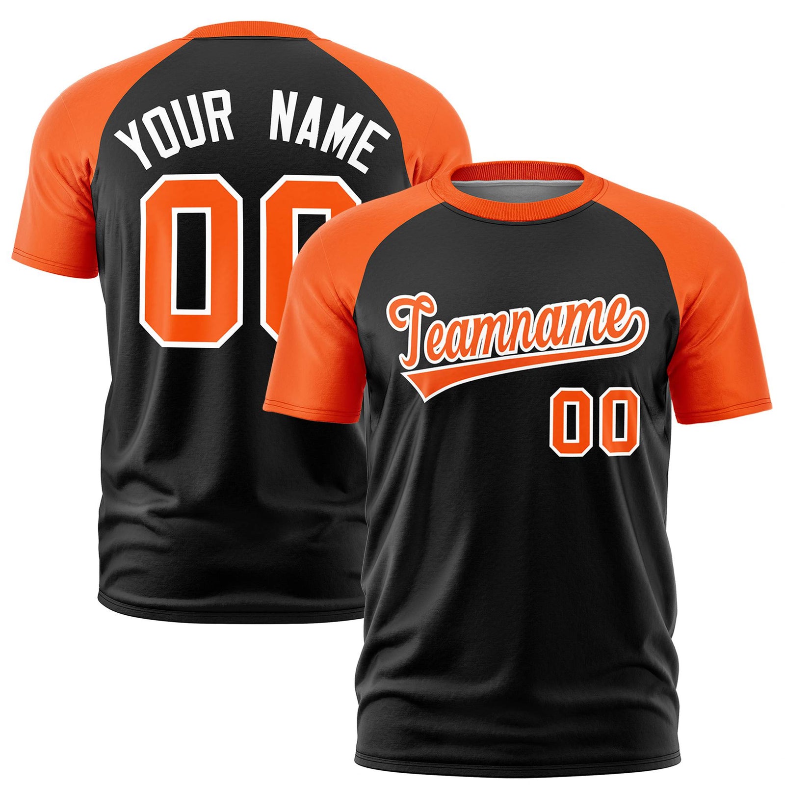 Custom Black Orange Raglan Sleeves Performance T-Shirt