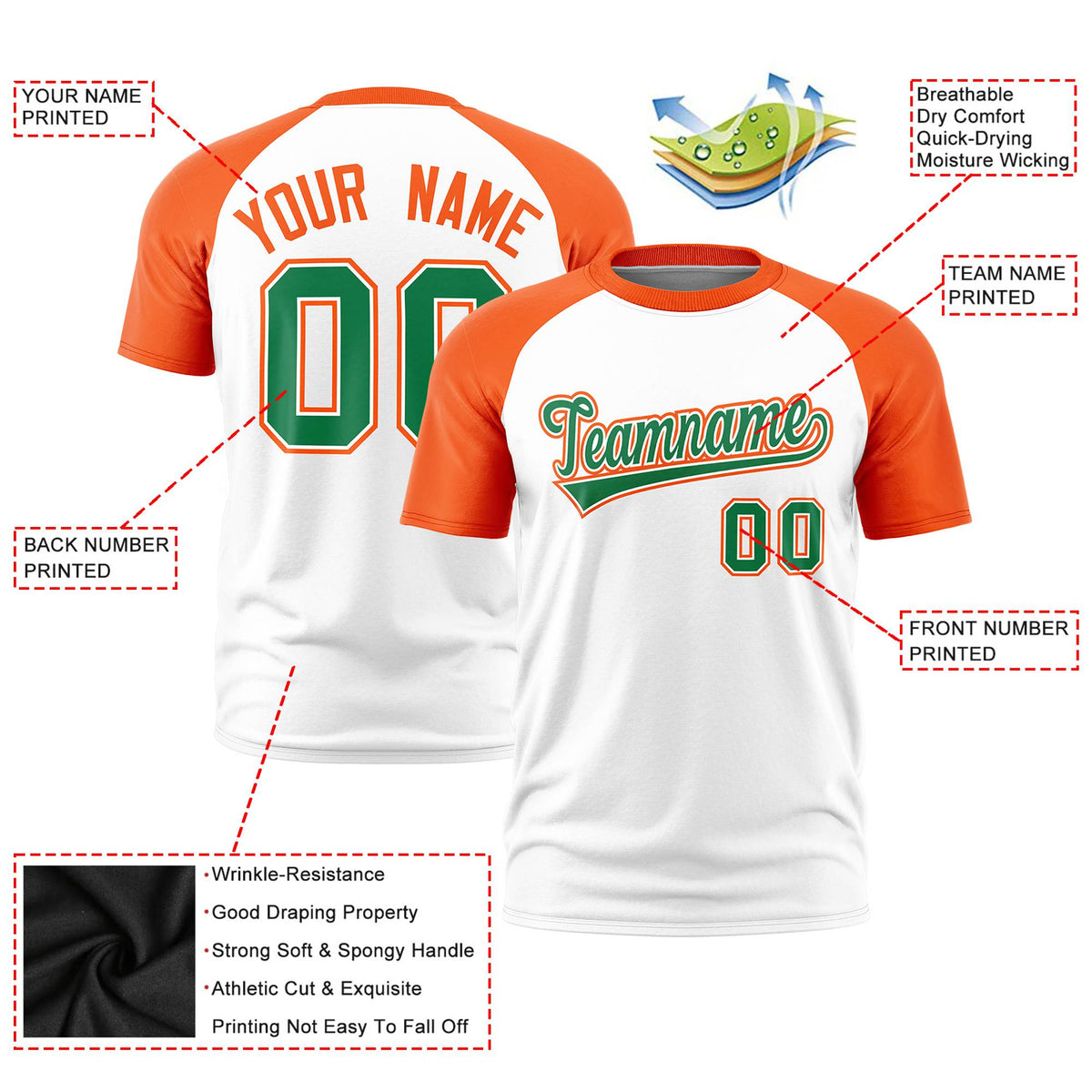 Custom White Orange Raglan Sleeves Performance T-Shirt