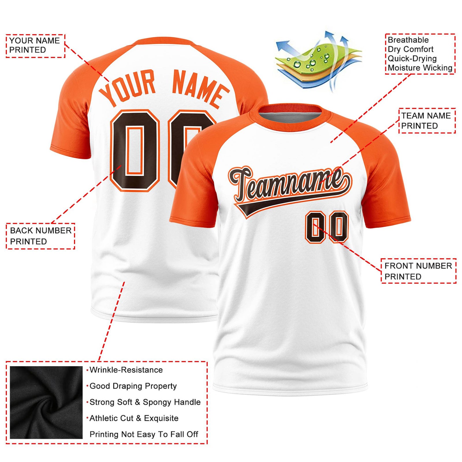 Custom White Orange Raglan Sleeves Performance T-Shirt
