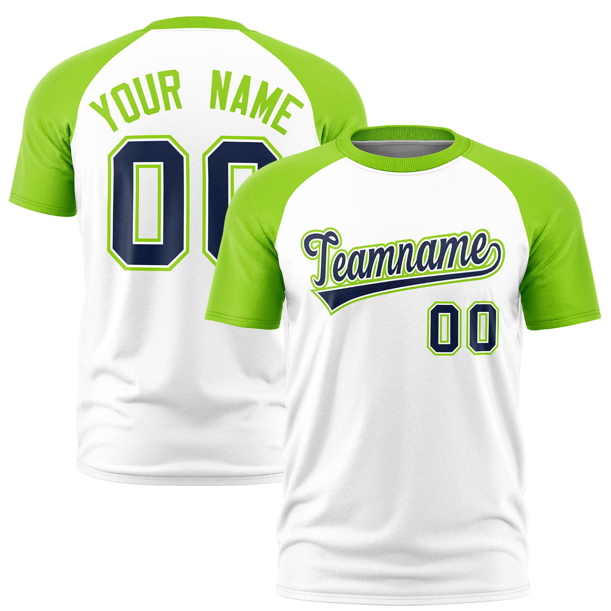 Custom White Neon Green Raglan Sleeves Performance T-Shirt
