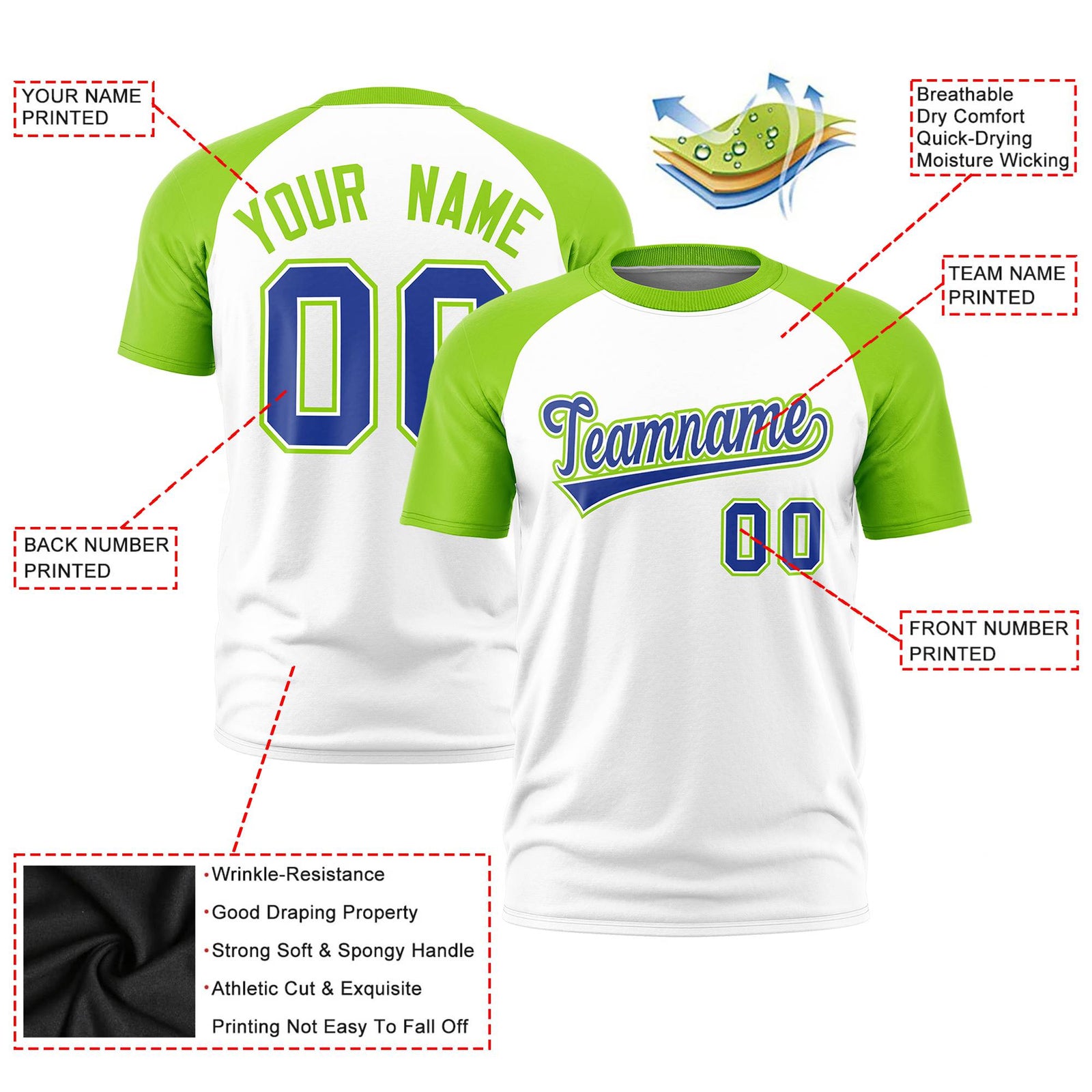 Custom White Neon Green Raglan Sleeves Performance T-Shirt