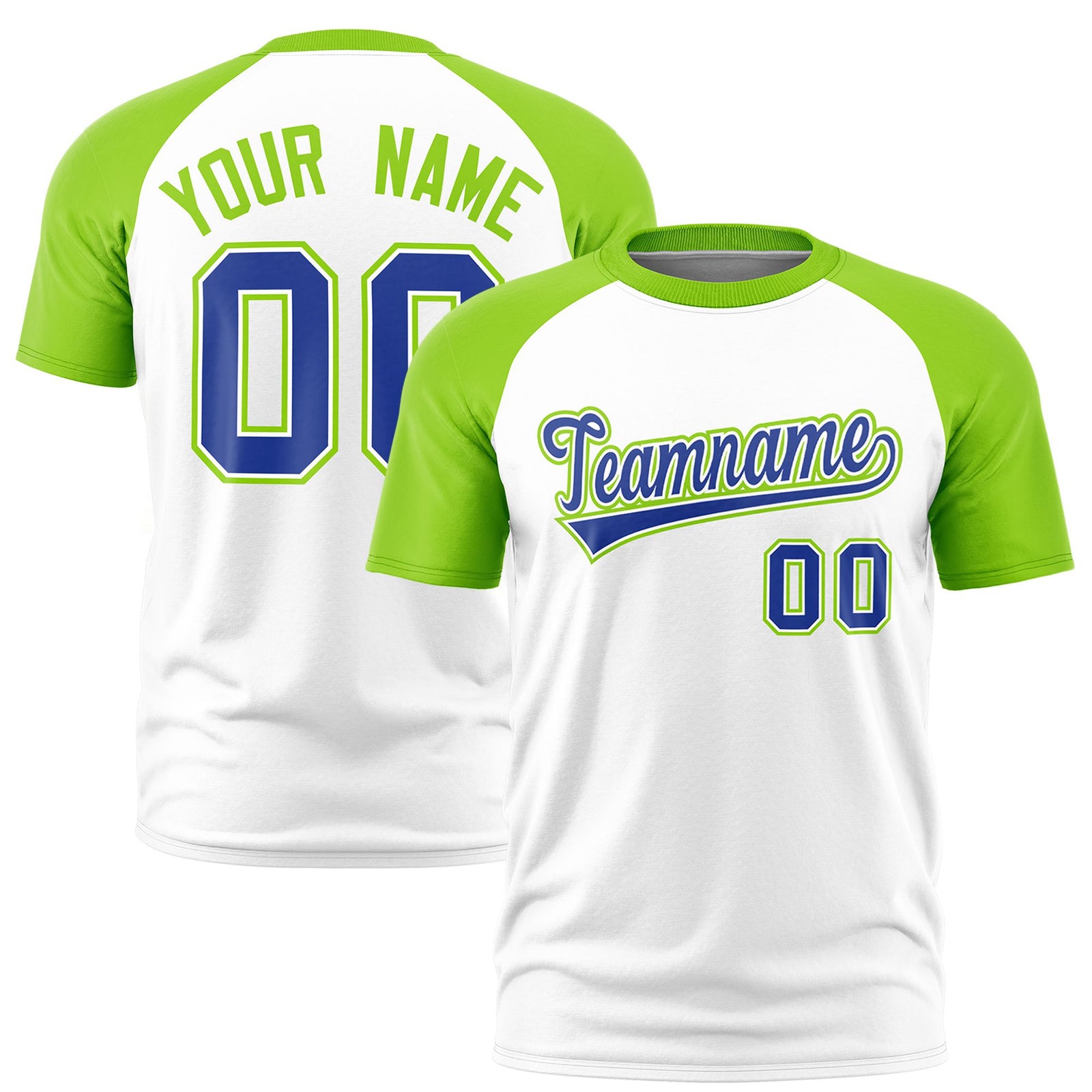 Custom White Neon Green Raglan Sleeves Performance T-Shirt