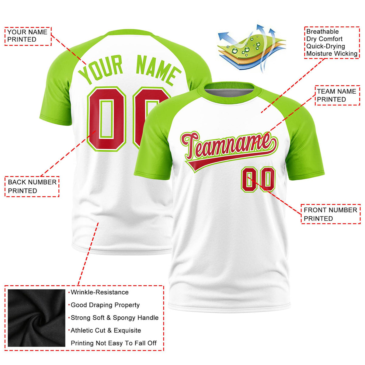 Custom White Neon Green Raglan Sleeves Performance T-Shirt