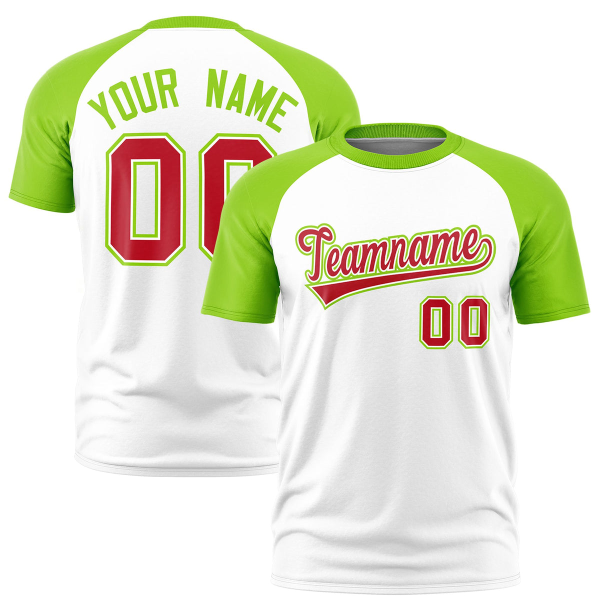 Custom White Neon Green Raglan Sleeves Performance T-Shirt