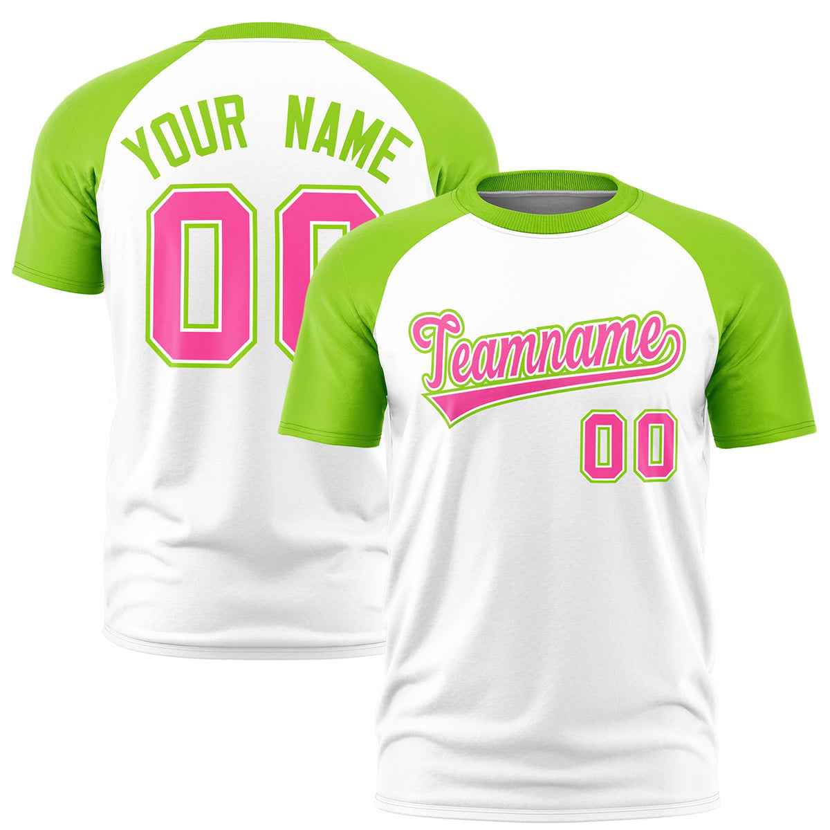 Custom White Neon Green Raglan Sleeves Performance T-Shirt