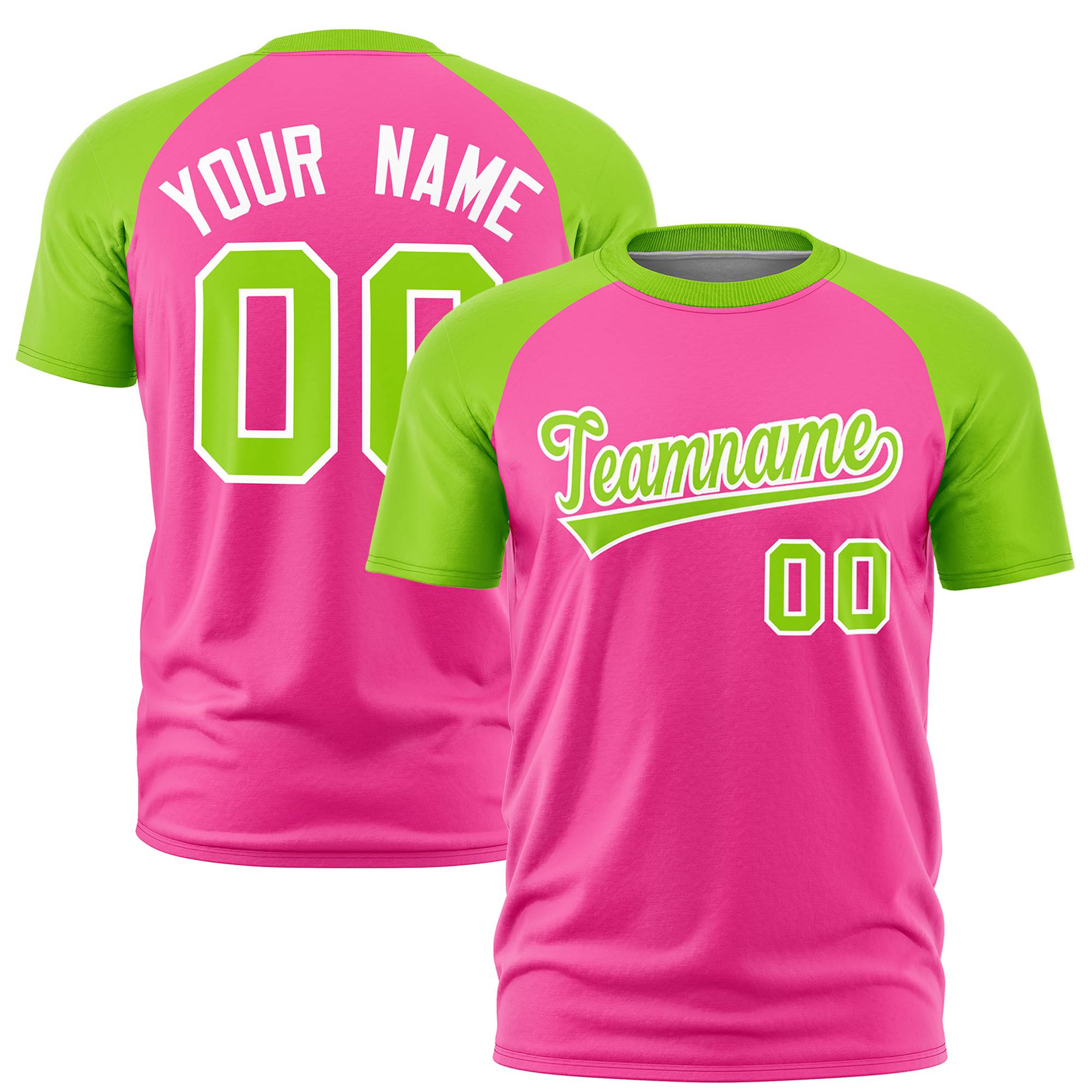 Custom Pink Neon Green Raglan Sleeves Performance T-Shirt