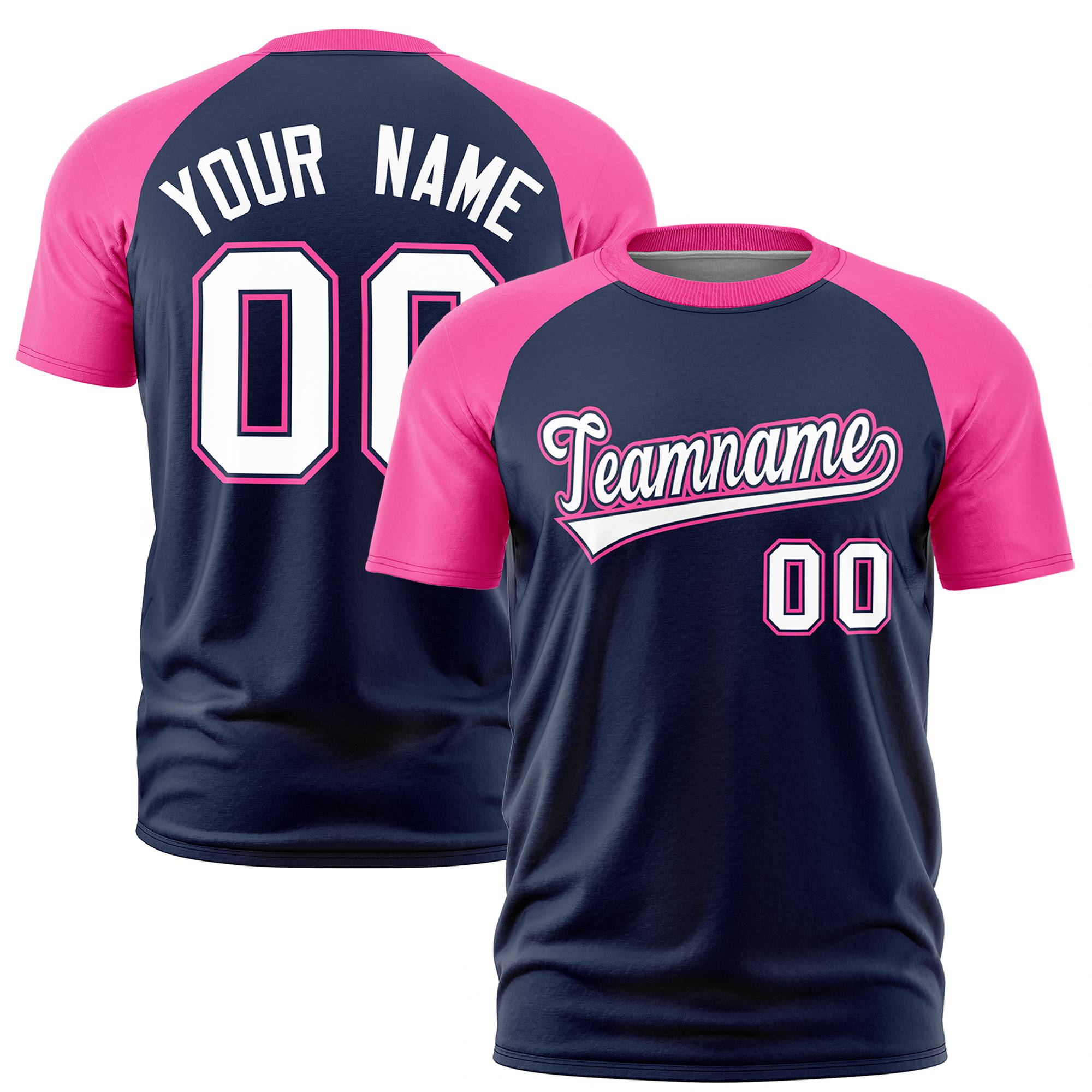 Custom Navy Pink Raglan Sleeves Performance T-Shirt