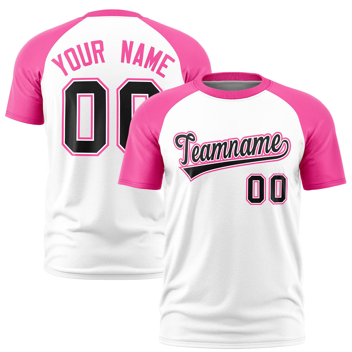 Custom White Pink Raglan Sleeves Performance T-Shirt