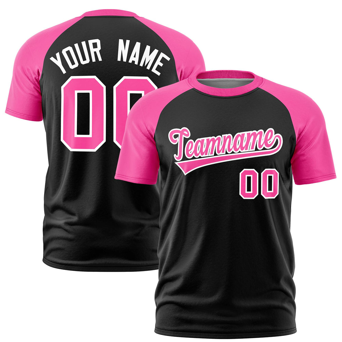 Custom Black Pink Raglan Sleeves Performance T-Shirt