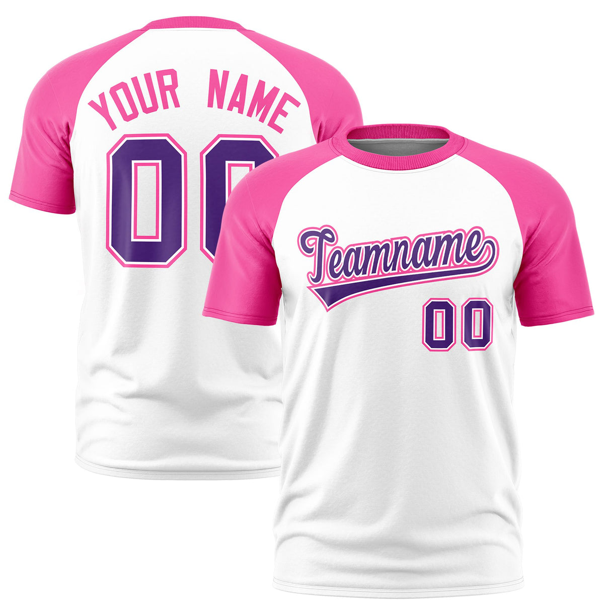 Custom White Pink Raglan Sleeves Performance T-Shirt