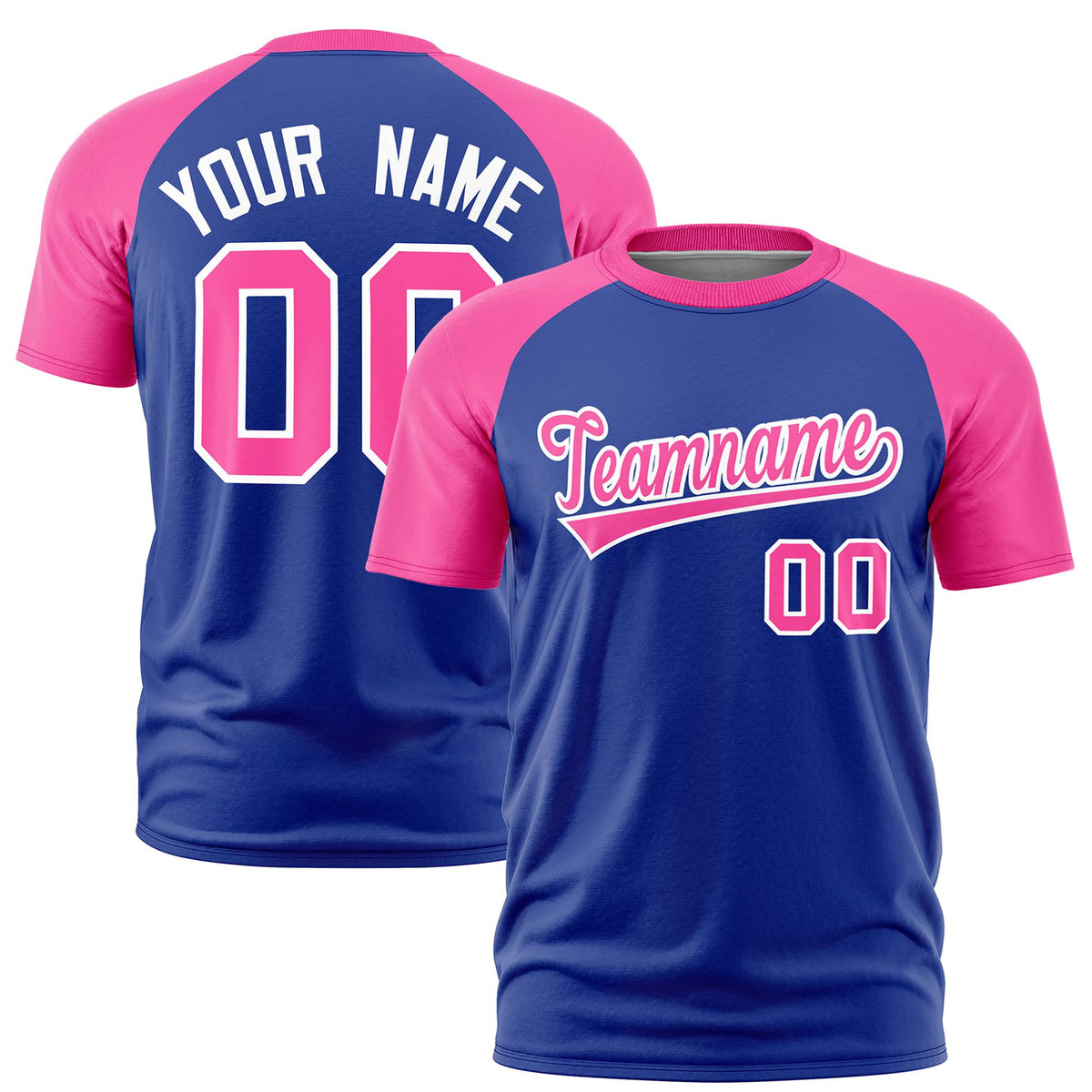 Custom Royal Blue Pink Raglan Sleeves Performance T-Shirt